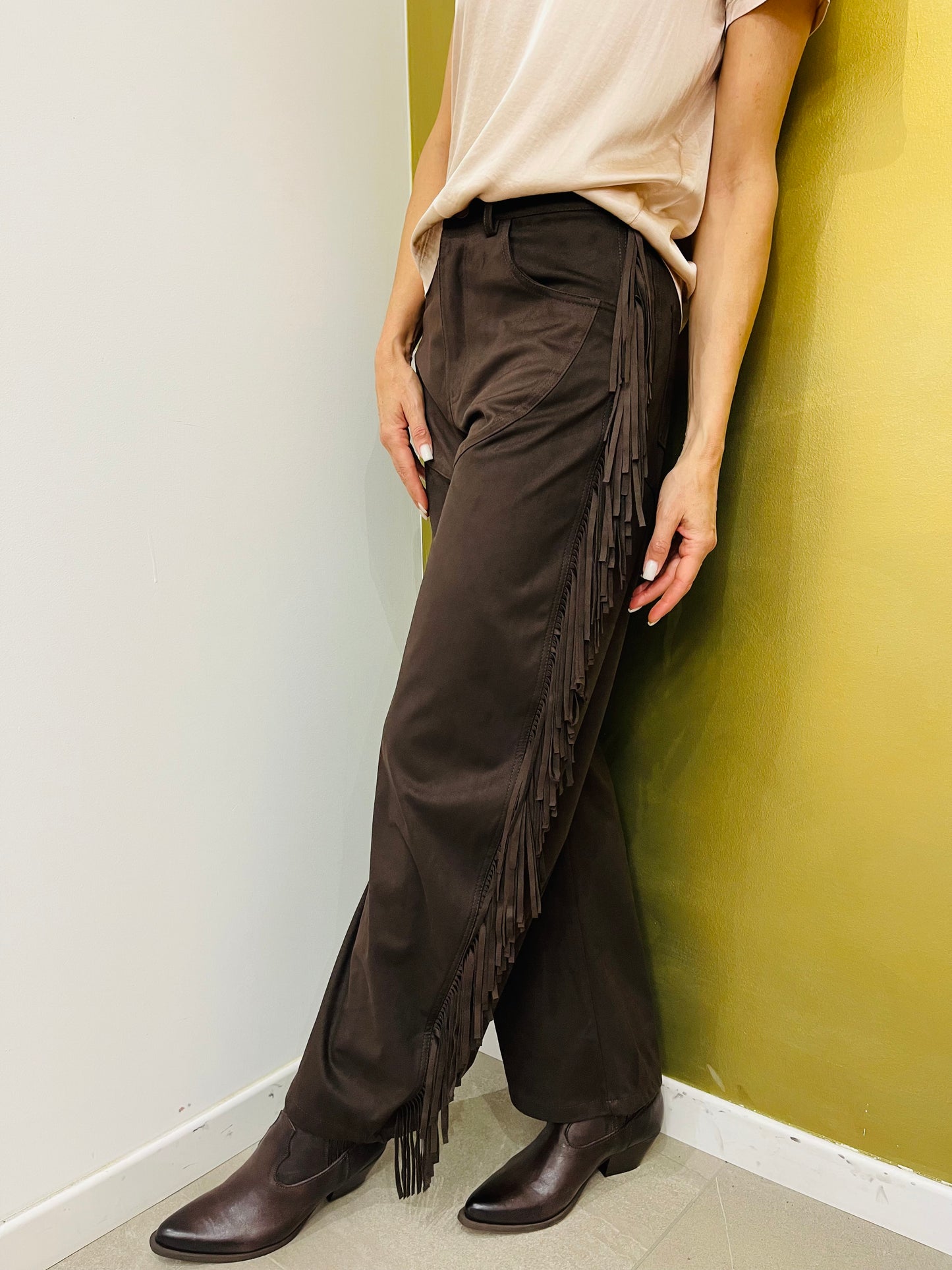 PANTALONE FRANGE SCAMOSCIATO LUMINA