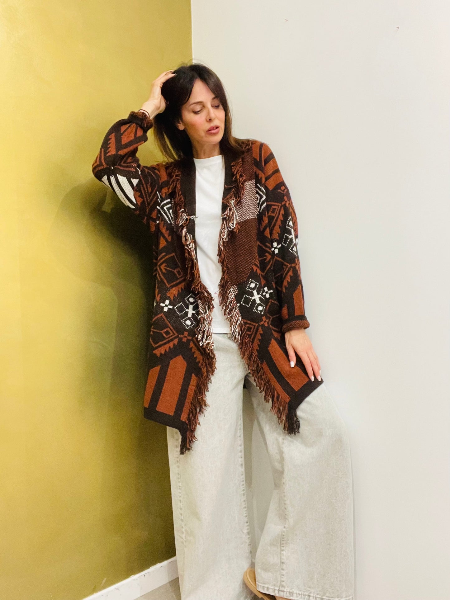 CARDIGAN LUNGO CON FRANGE