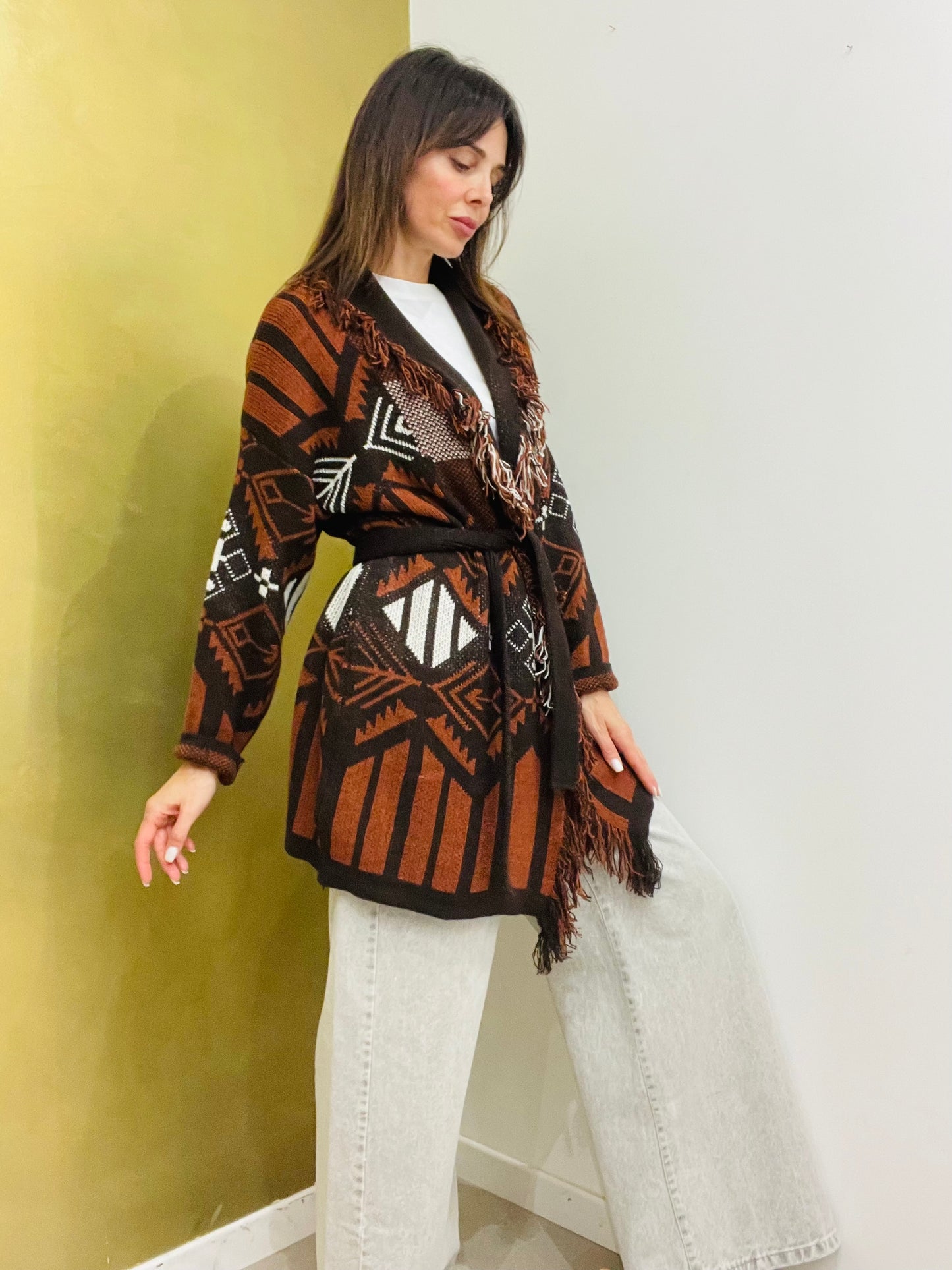 CARDIGAN LUNGO CON FRANGE