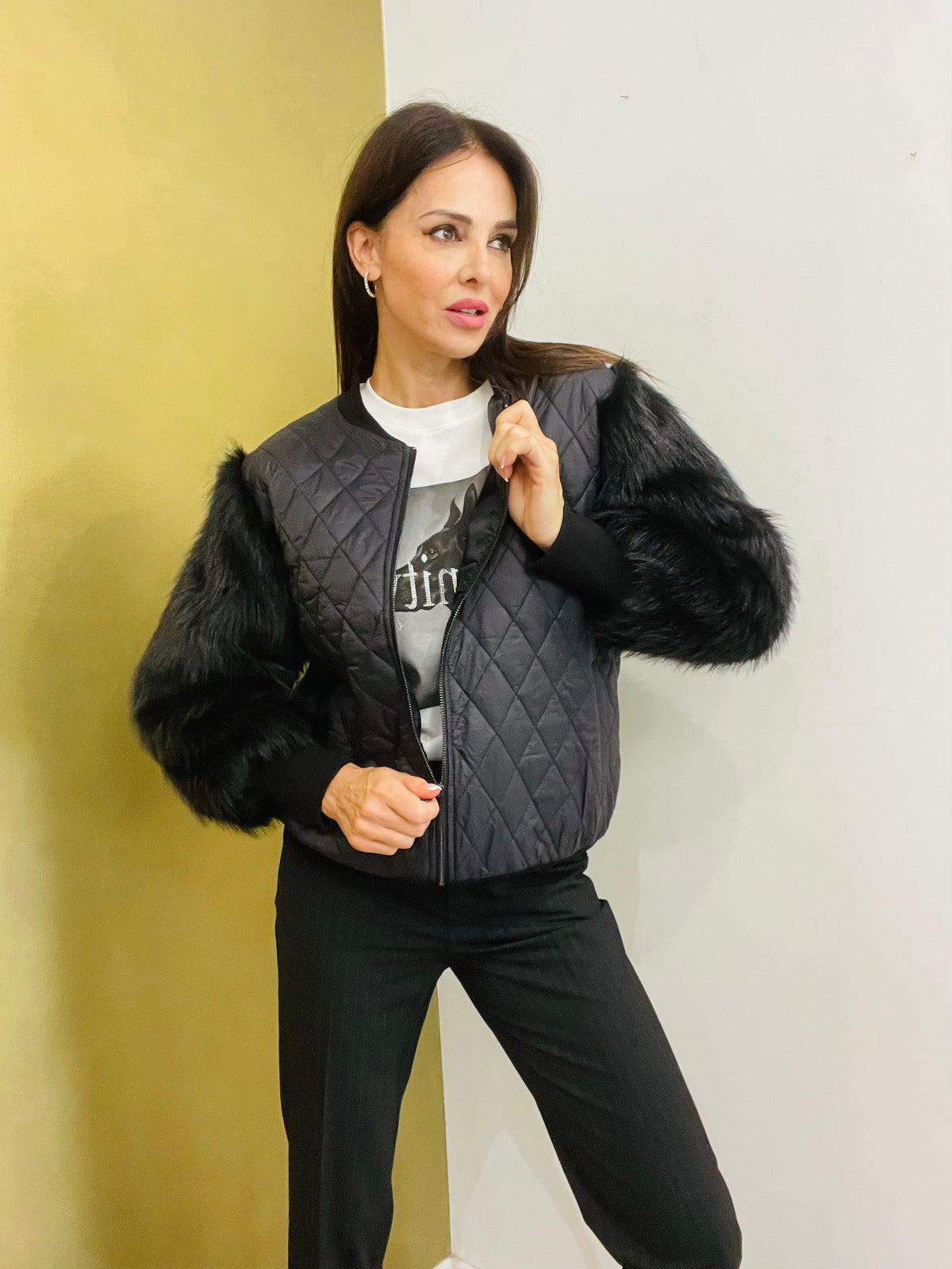 BOMBER TRAPUNTATO ECO PELLICCIA