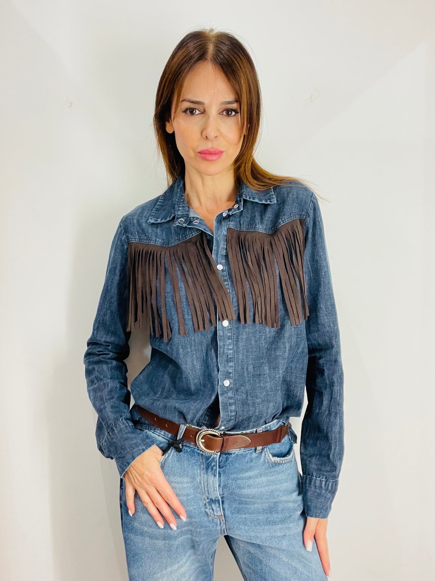 CAMICIA JEANS FRANGE