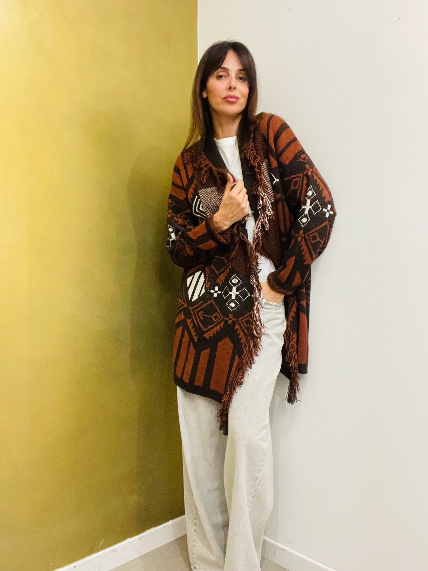 CARDIGAN LUNGO CON FRANGE