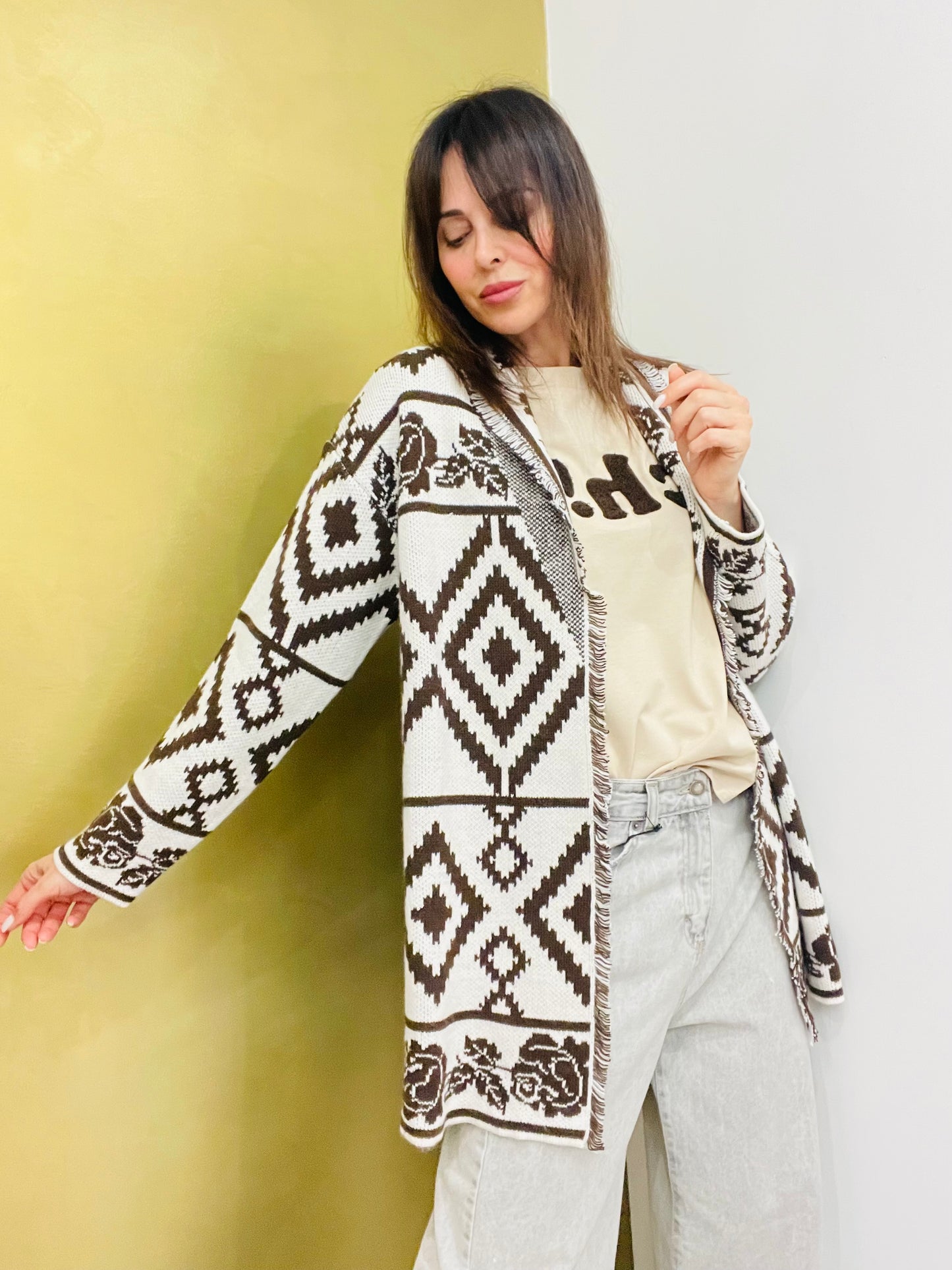 CARDIGAN LUNGO CON FRANGE