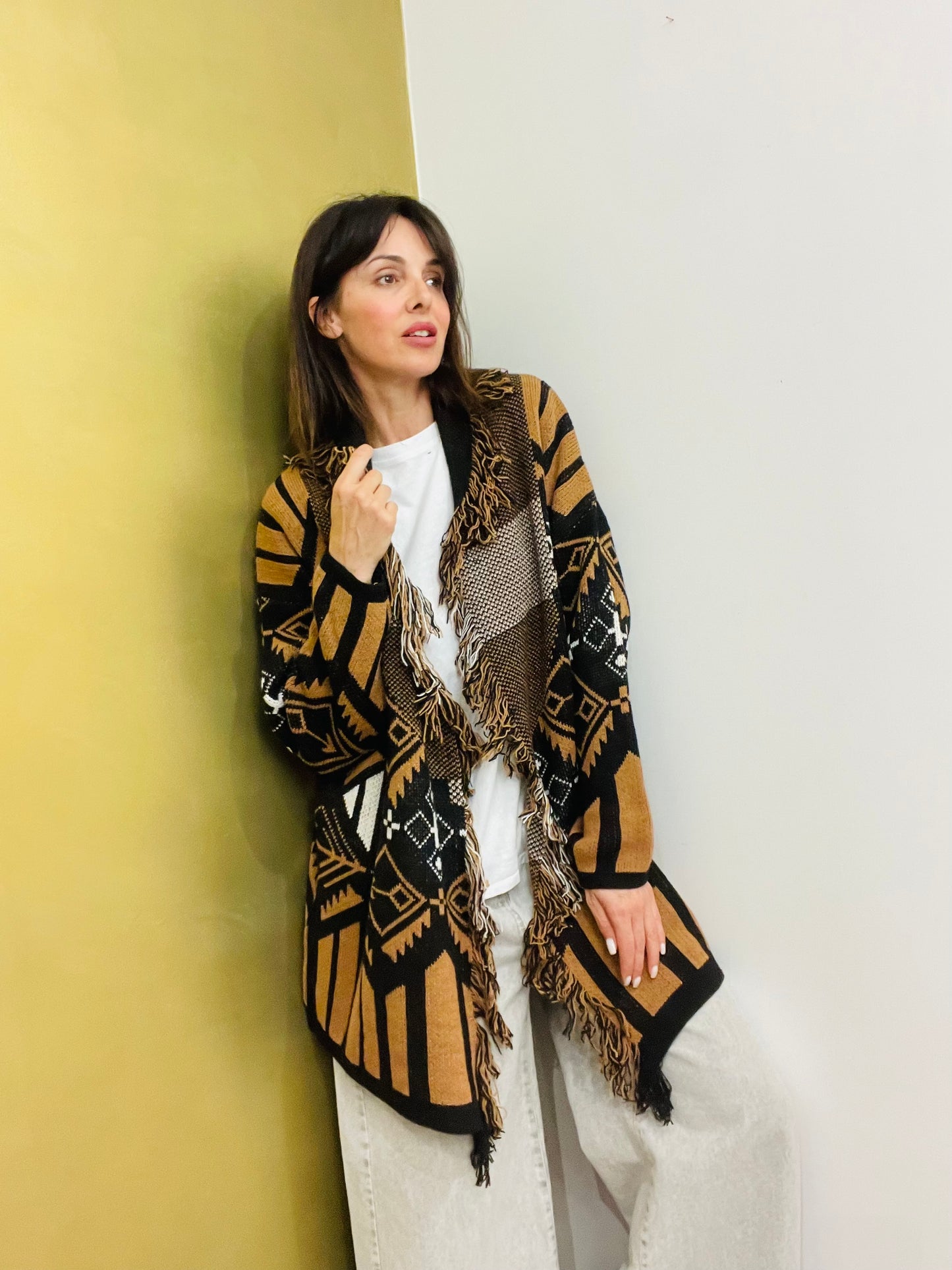 CARDIGAN LUNGO CON FRANGE