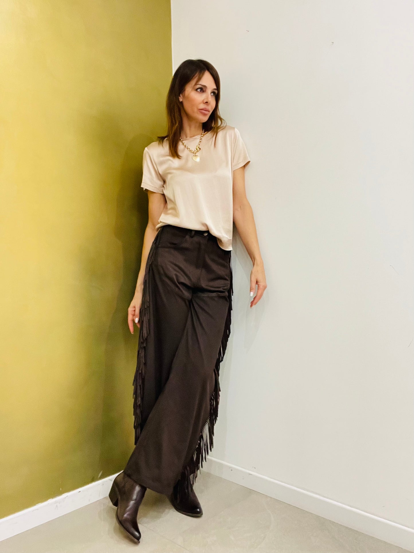 PANTALONE FRANGE SCAMOSCIATO LUMINA