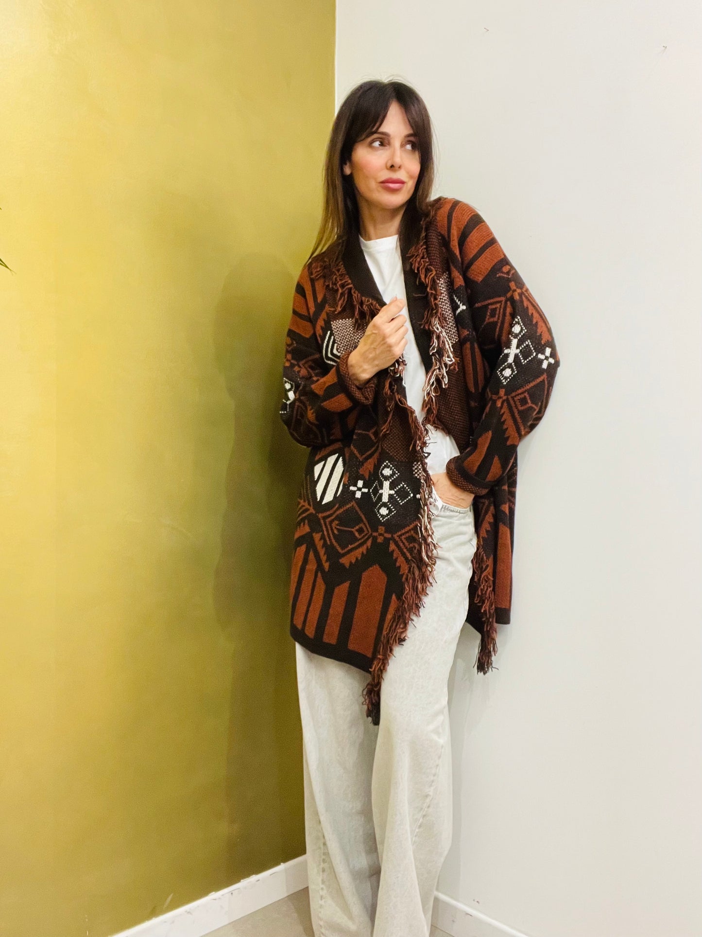 CARDIGAN LUNGO CON FRANGE