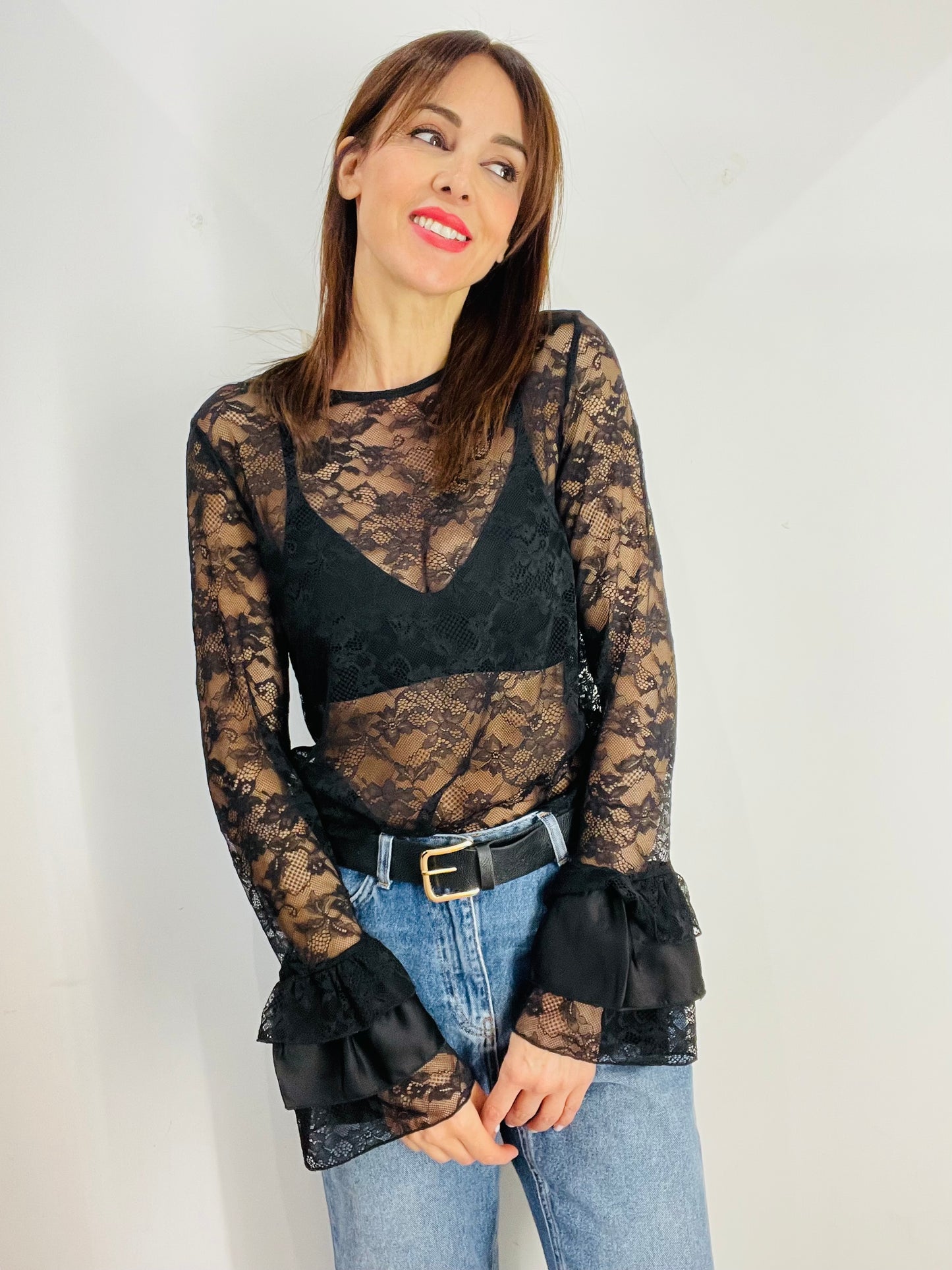 MAGLIA IN PIZZO INSERTI RASO