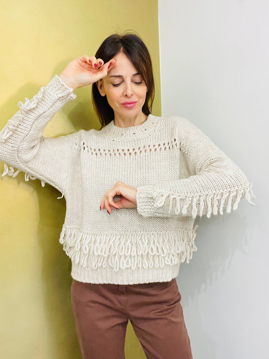 MAGLIA FRANGE ECRU