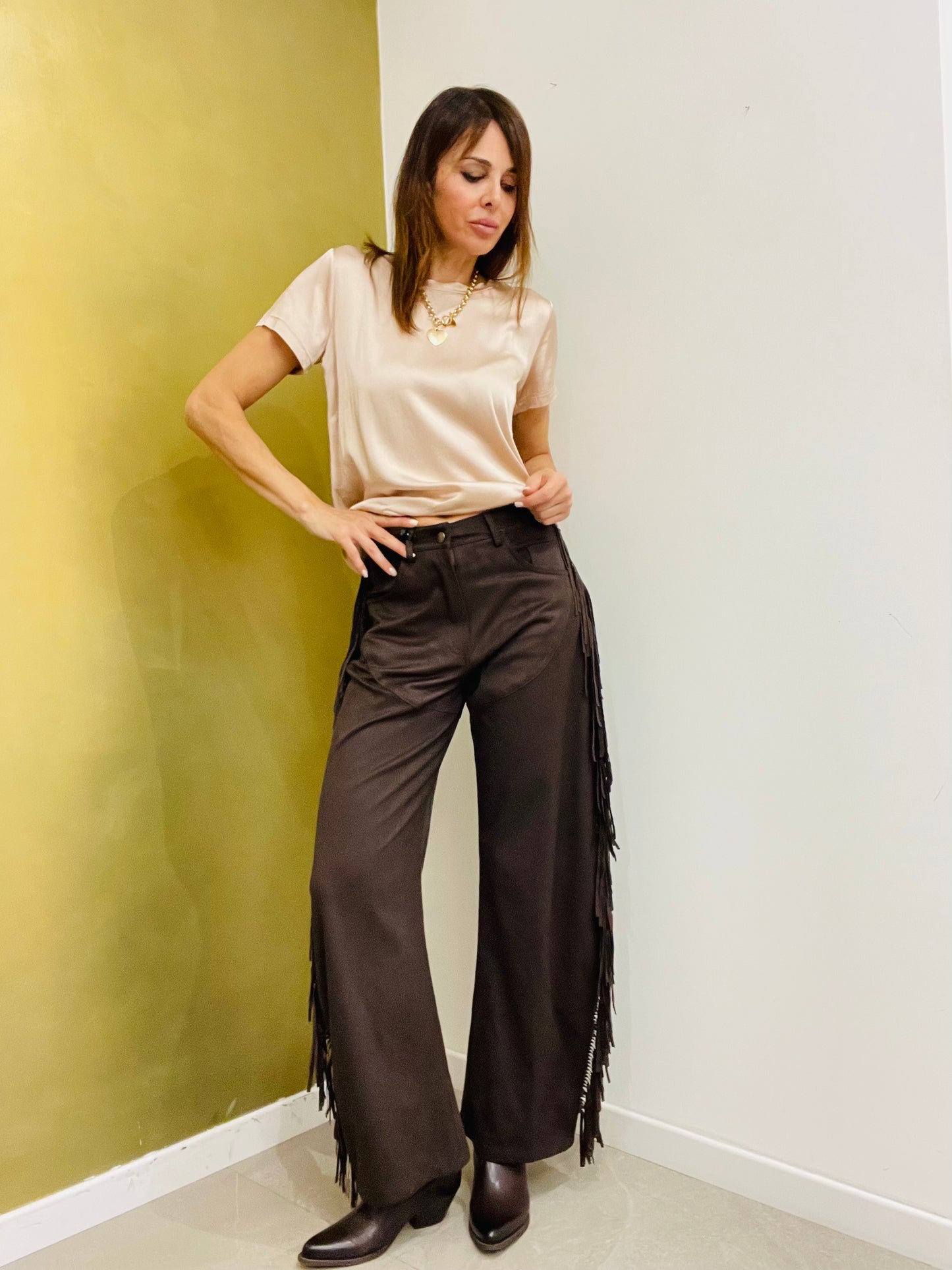 PANTALONE FRANGE SCAMOSCIATO LUMINA