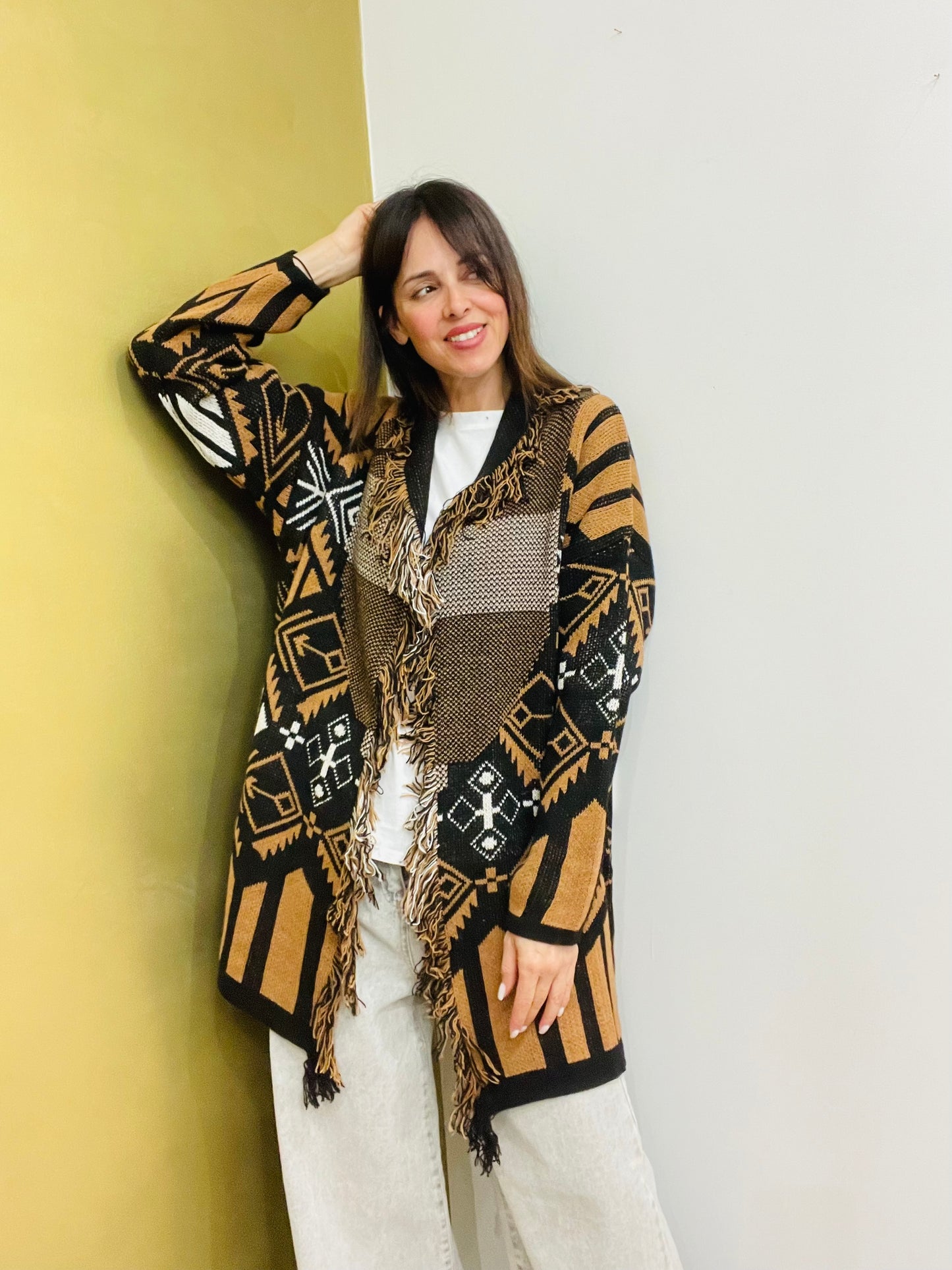 CARDIGAN LUNGO CON FRANGE