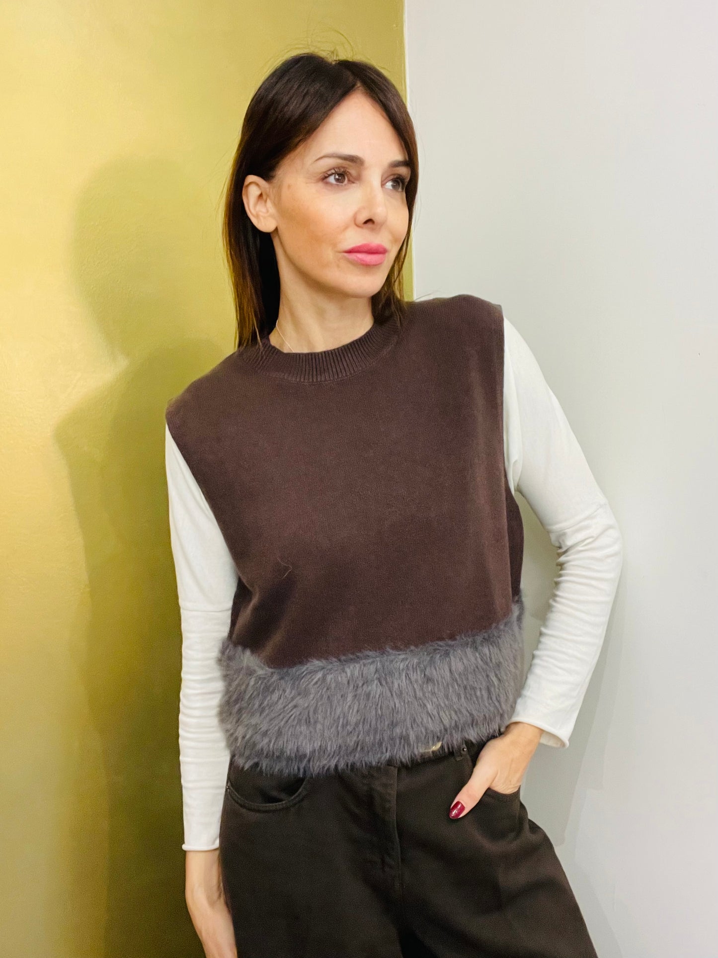GILET CROP PELLICCIA