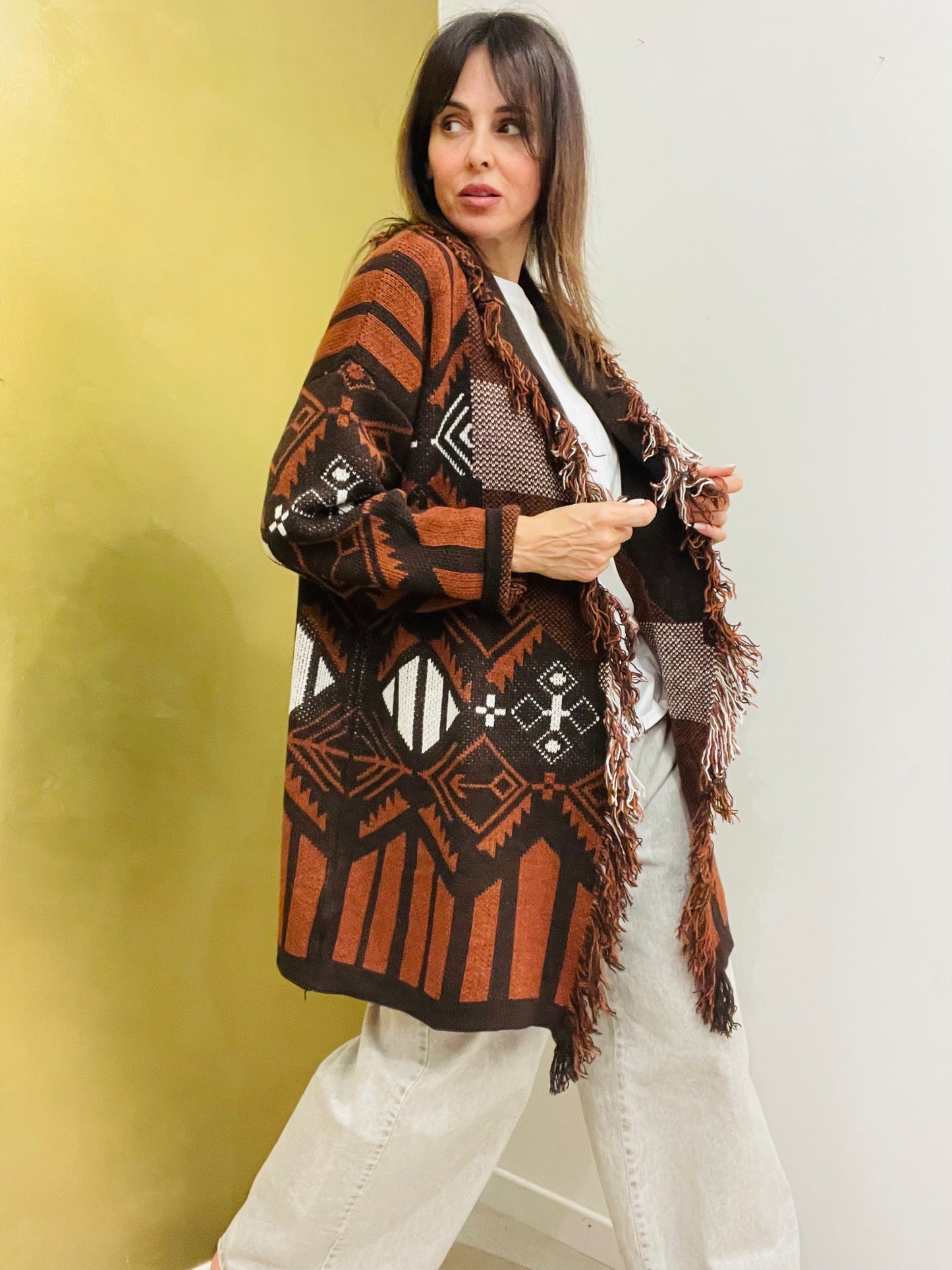 CARDIGAN LUNGO CON FRANGE