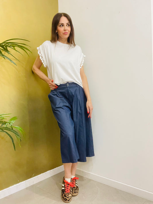 BERMUDA CULOTTE IN CHAMBRAY