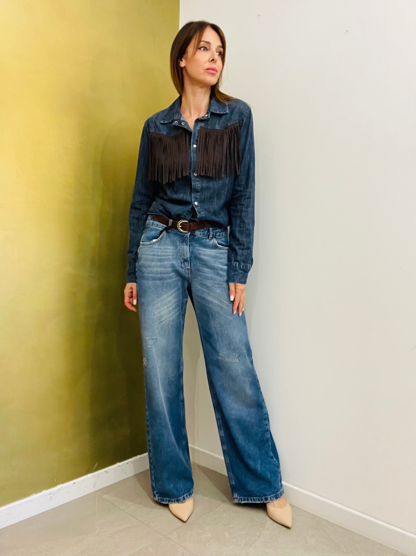 CAMICIA JEANS FRANGE