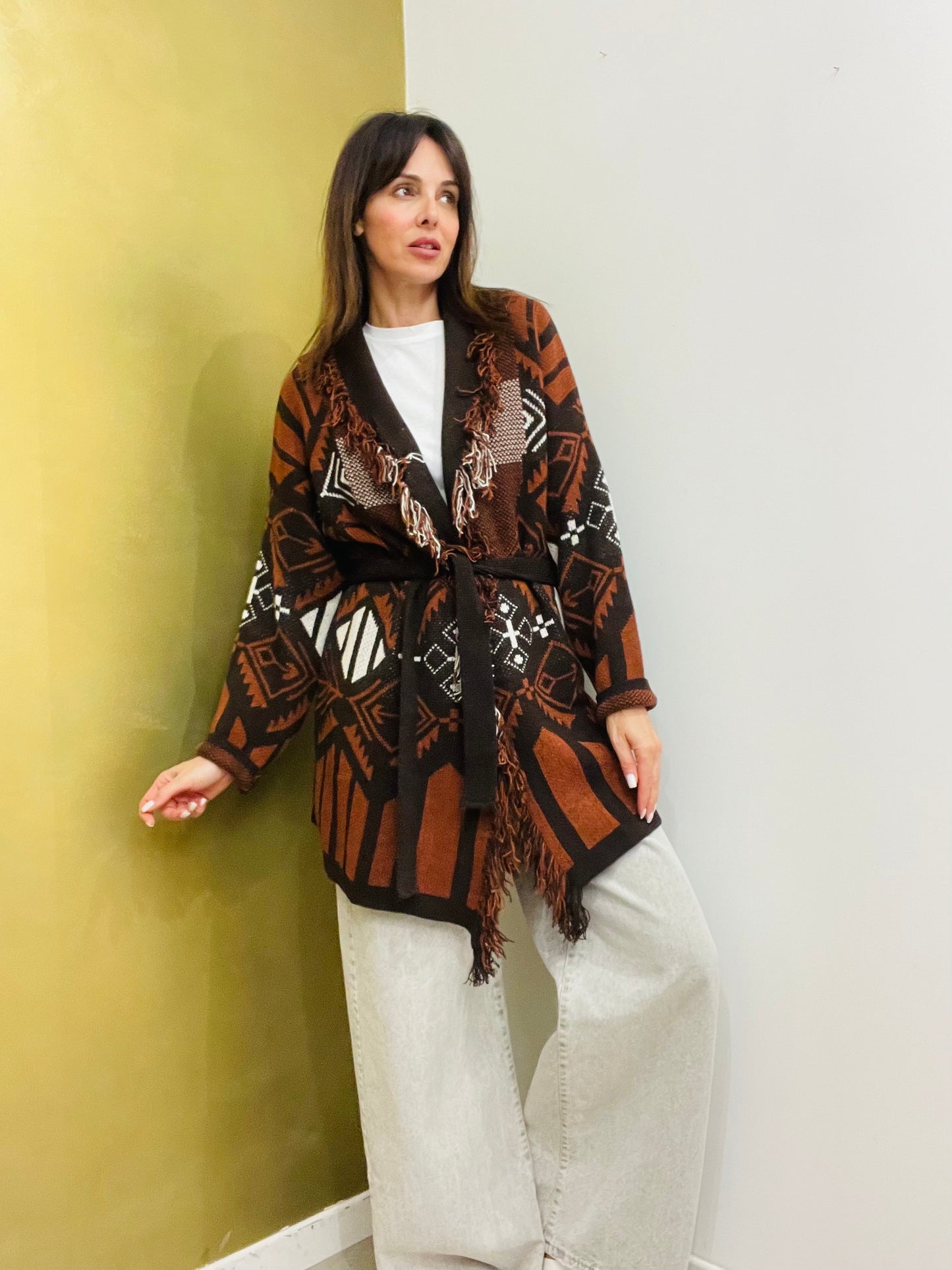 CARDIGAN LUNGO CON FRANGE