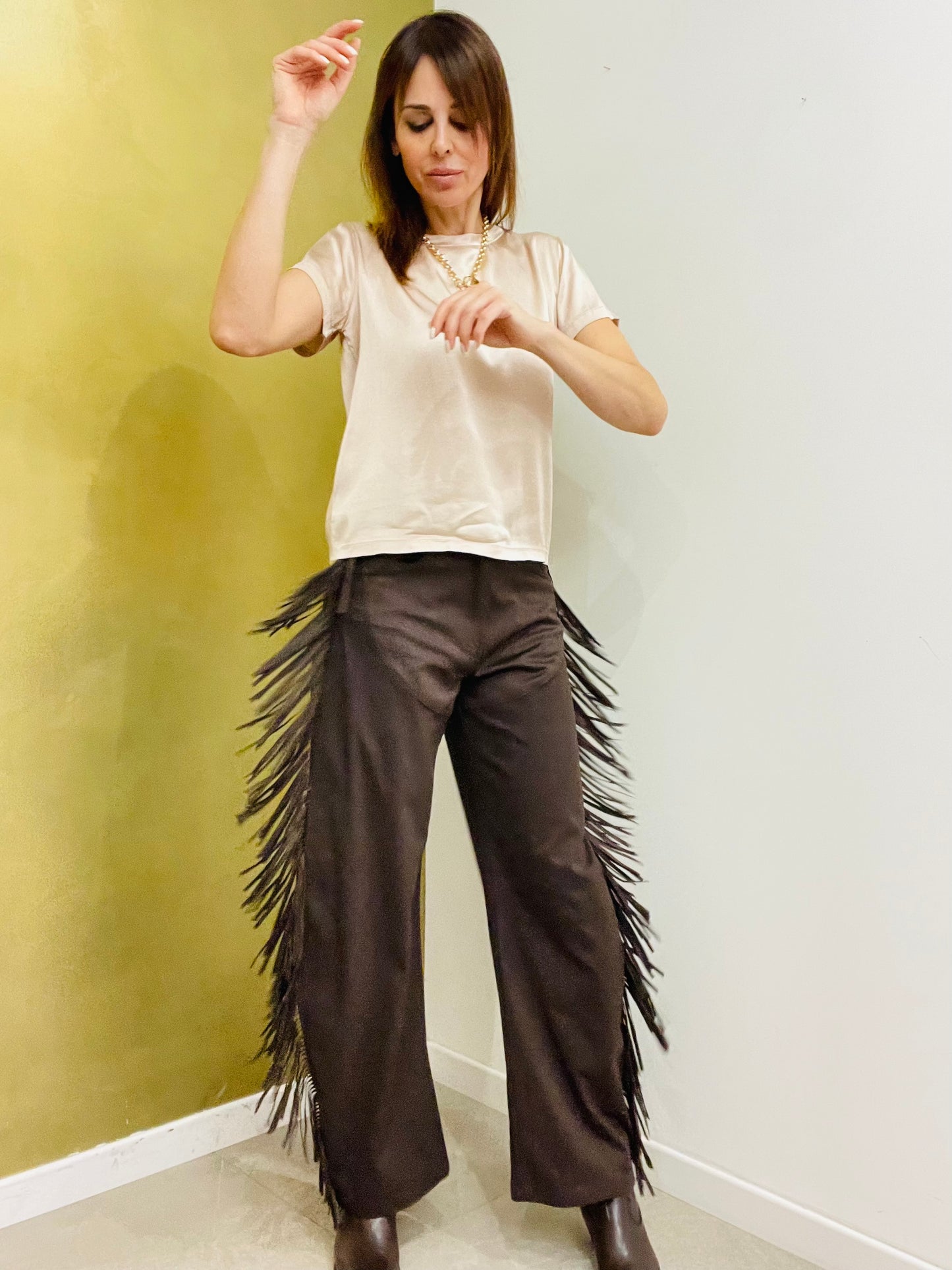 PANTALONE FRANGE SCAMOSCIATO LUMINA