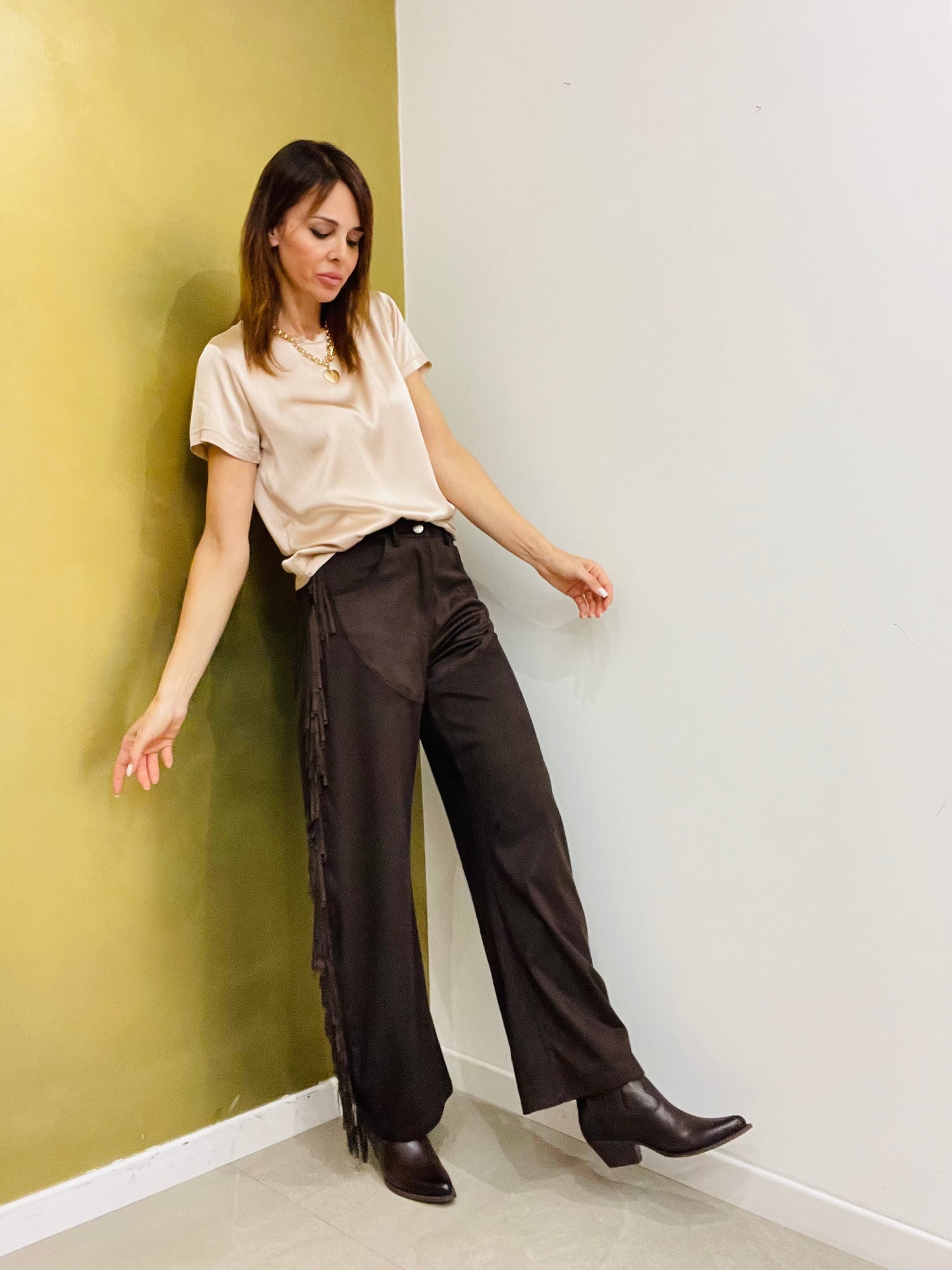 PANTALONE FRANGE SCAMOSCIATO LUMINA