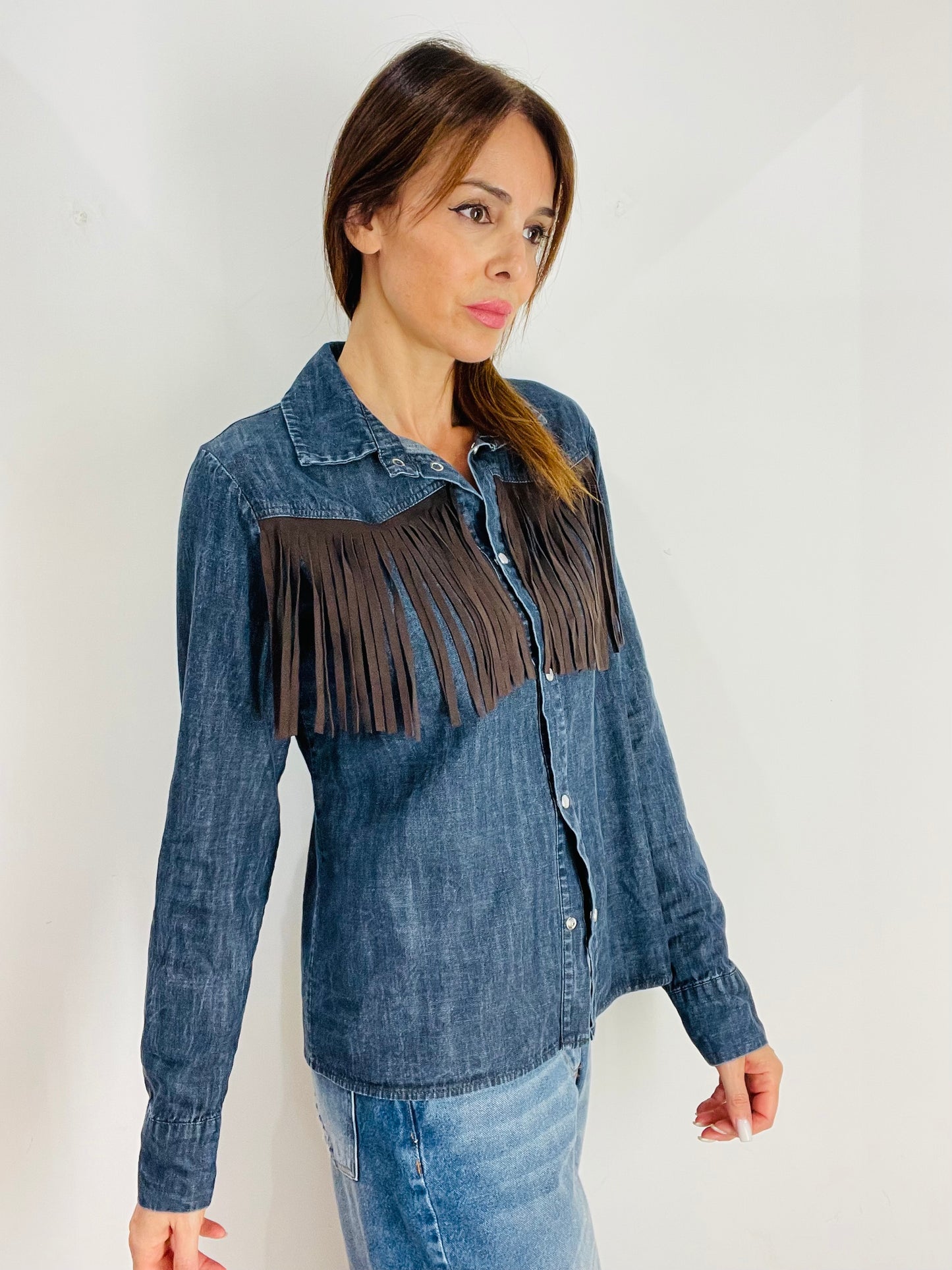 CAMICIA JEANS FRANGE