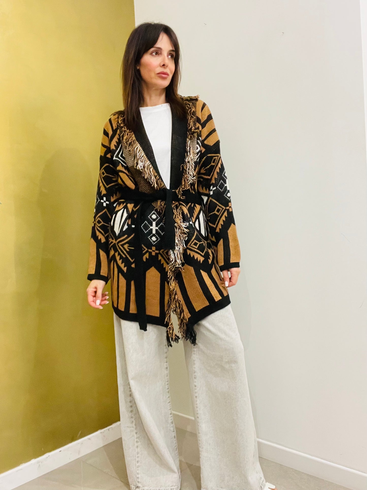 CARDIGAN LUNGO CON FRANGE