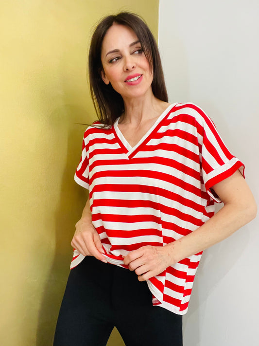 T-SHIRT RIGHE SCOLLO A V