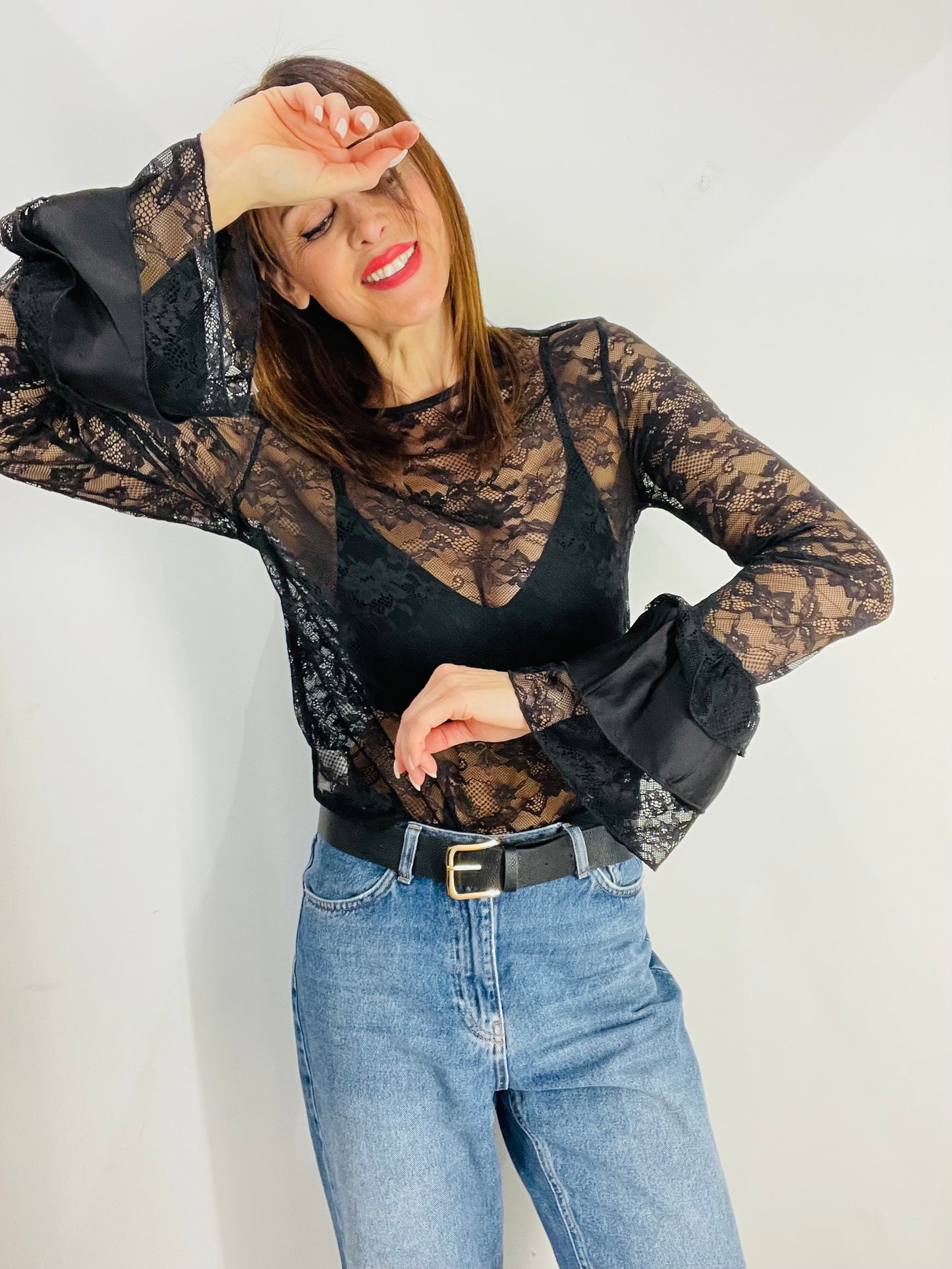 MAGLIA IN PIZZO INSERTI RASO