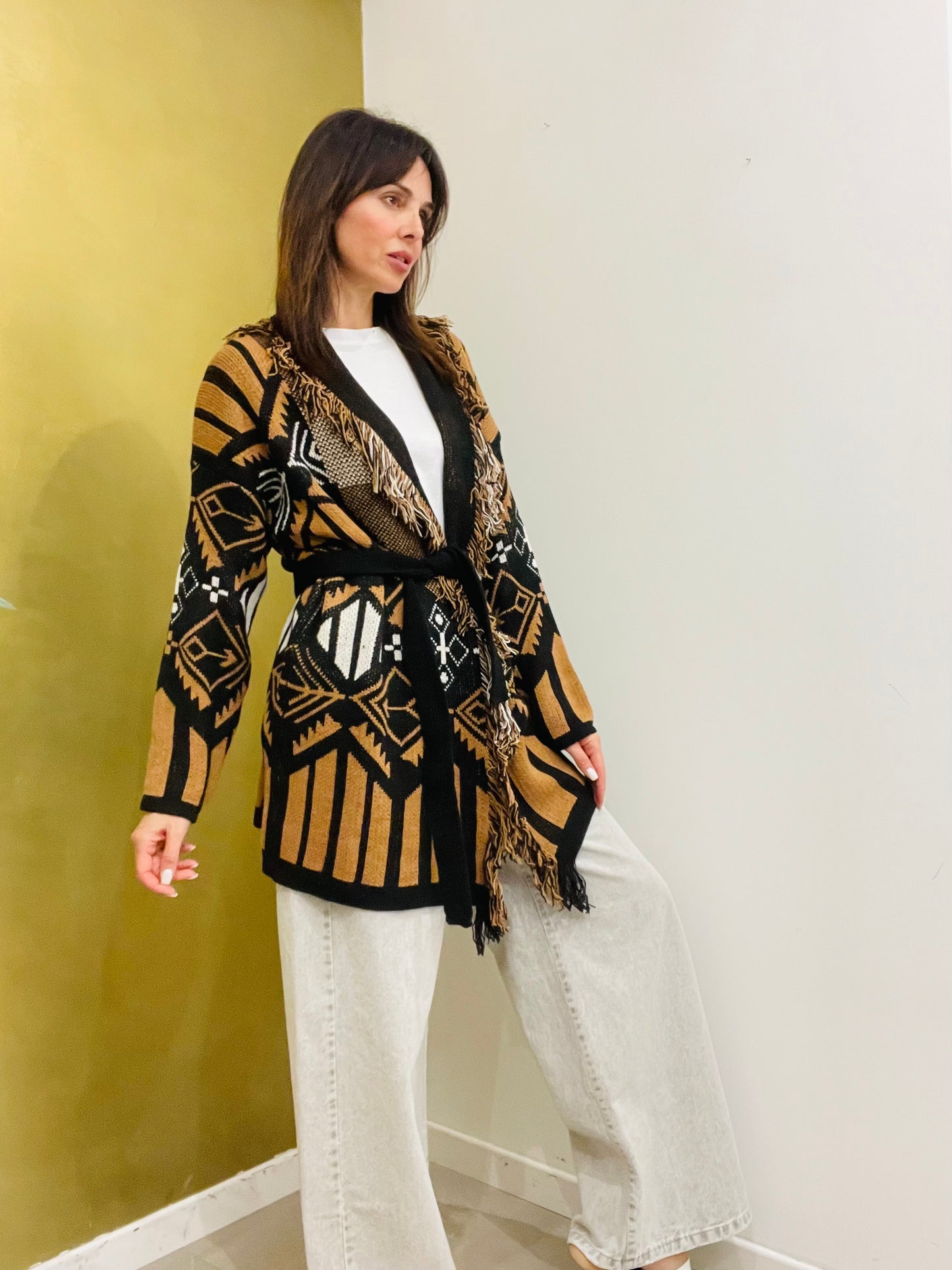 CARDIGAN LUNGO CON FRANGE