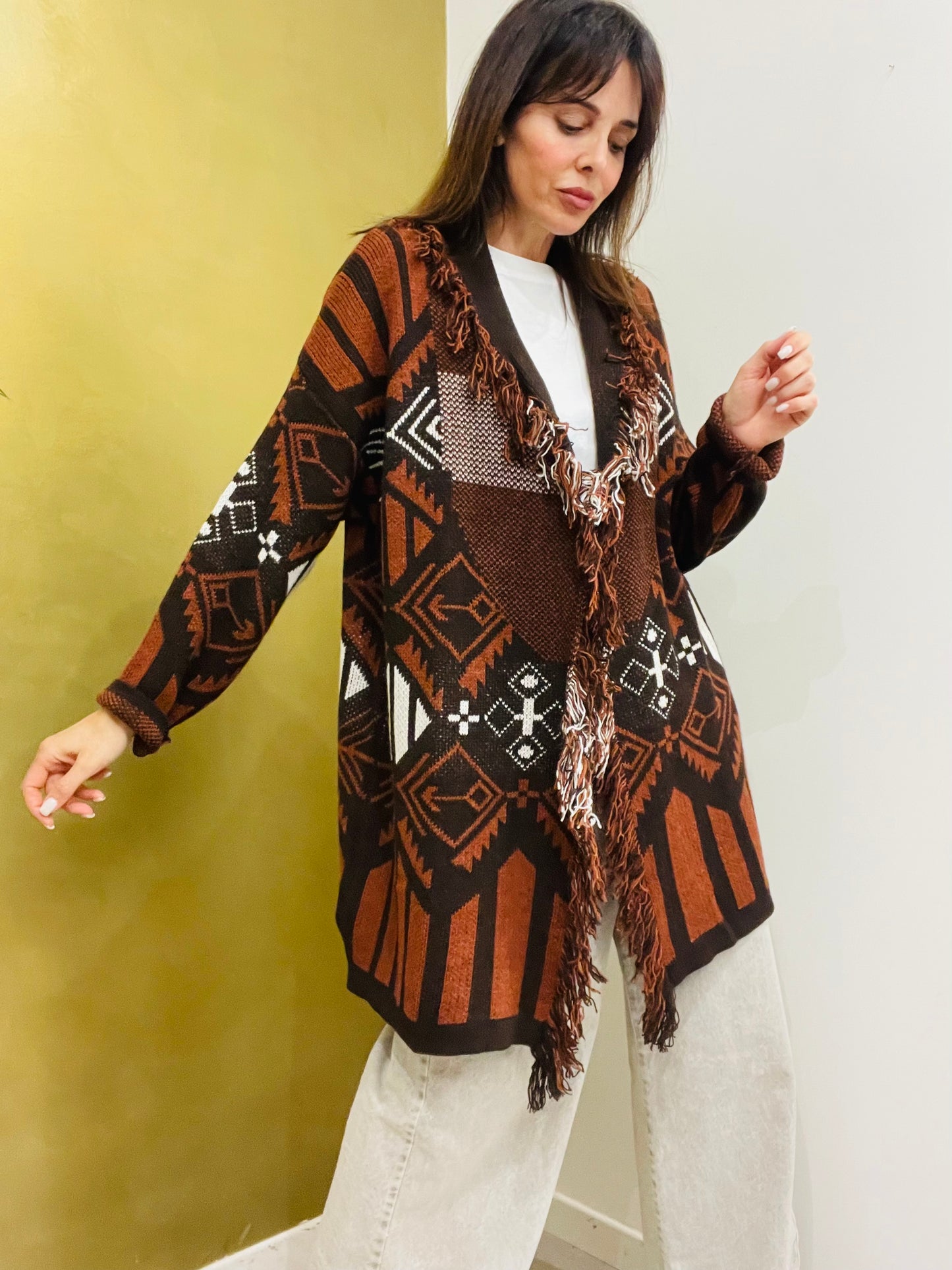 CARDIGAN LUNGO CON FRANGE