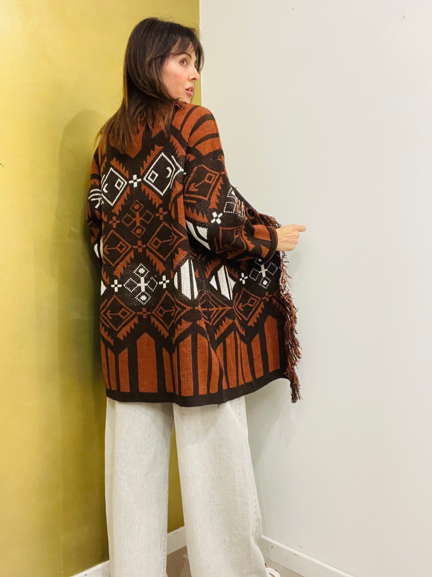 CARDIGAN LUNGO CON FRANGE