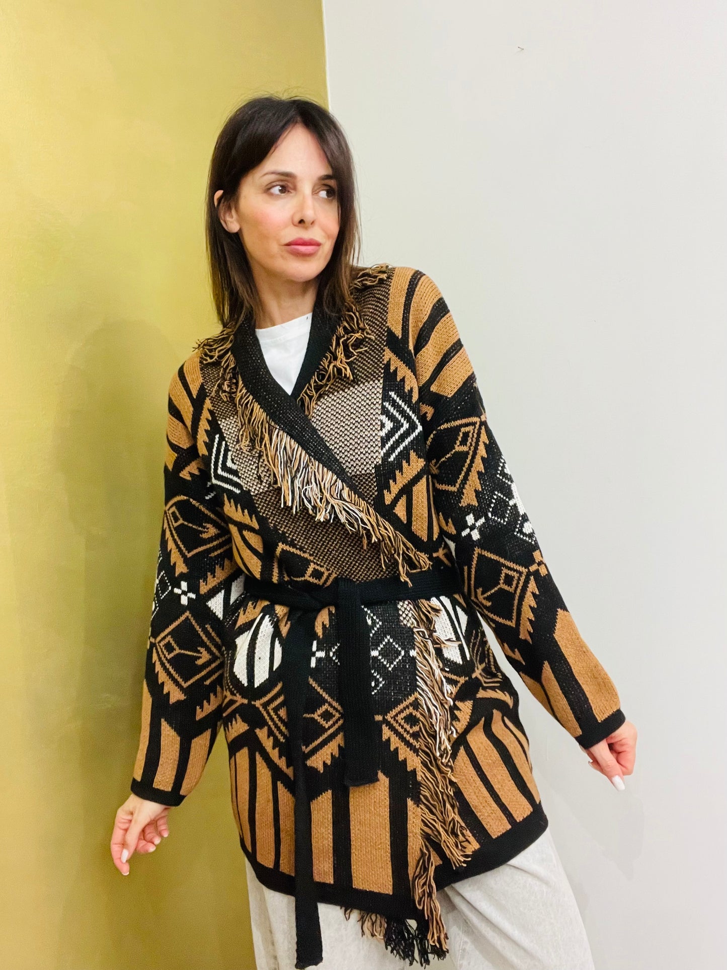 CARDIGAN LUNGO CON FRANGE
