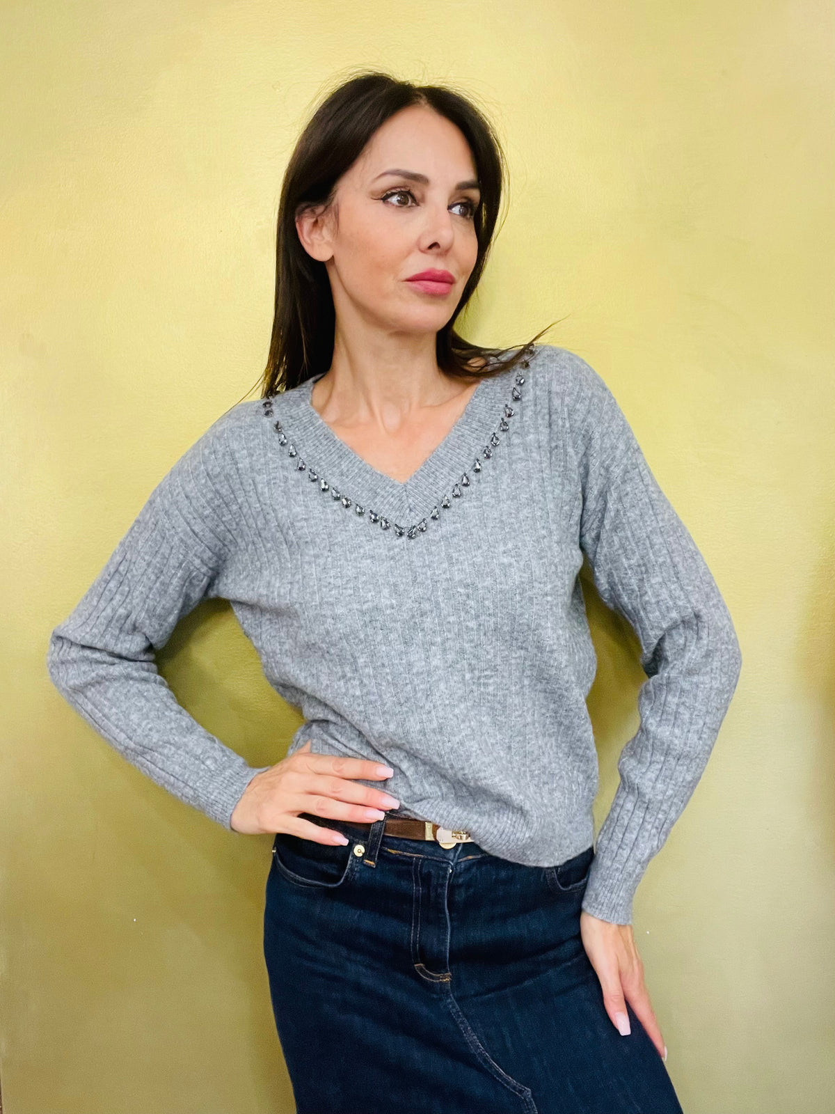 MAGLIA A COSTINE CON STRASS