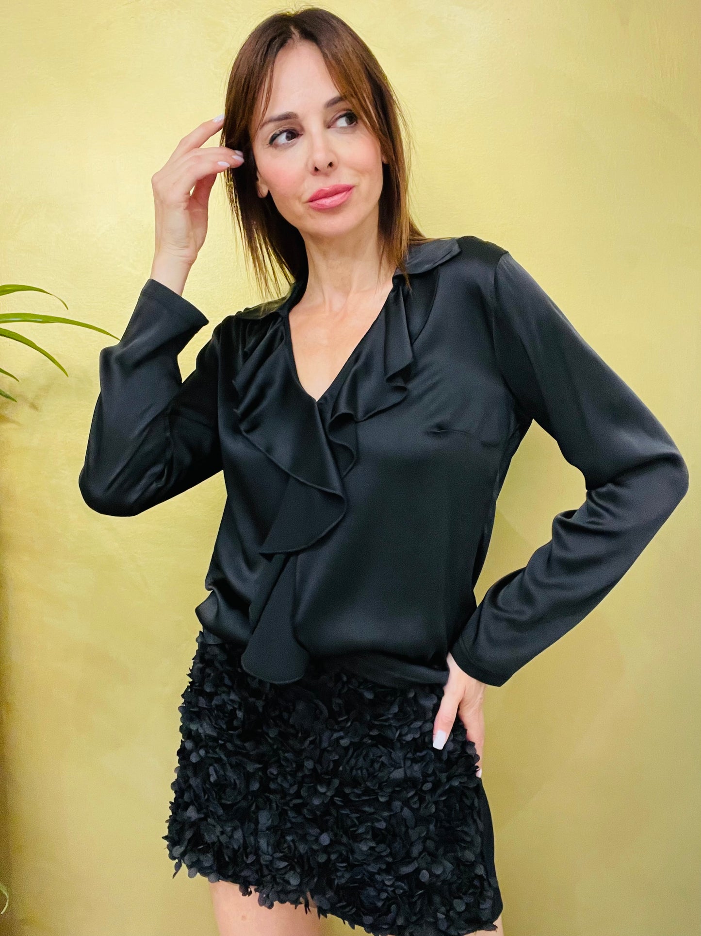 BLUSA SATIN CON ROUCHES