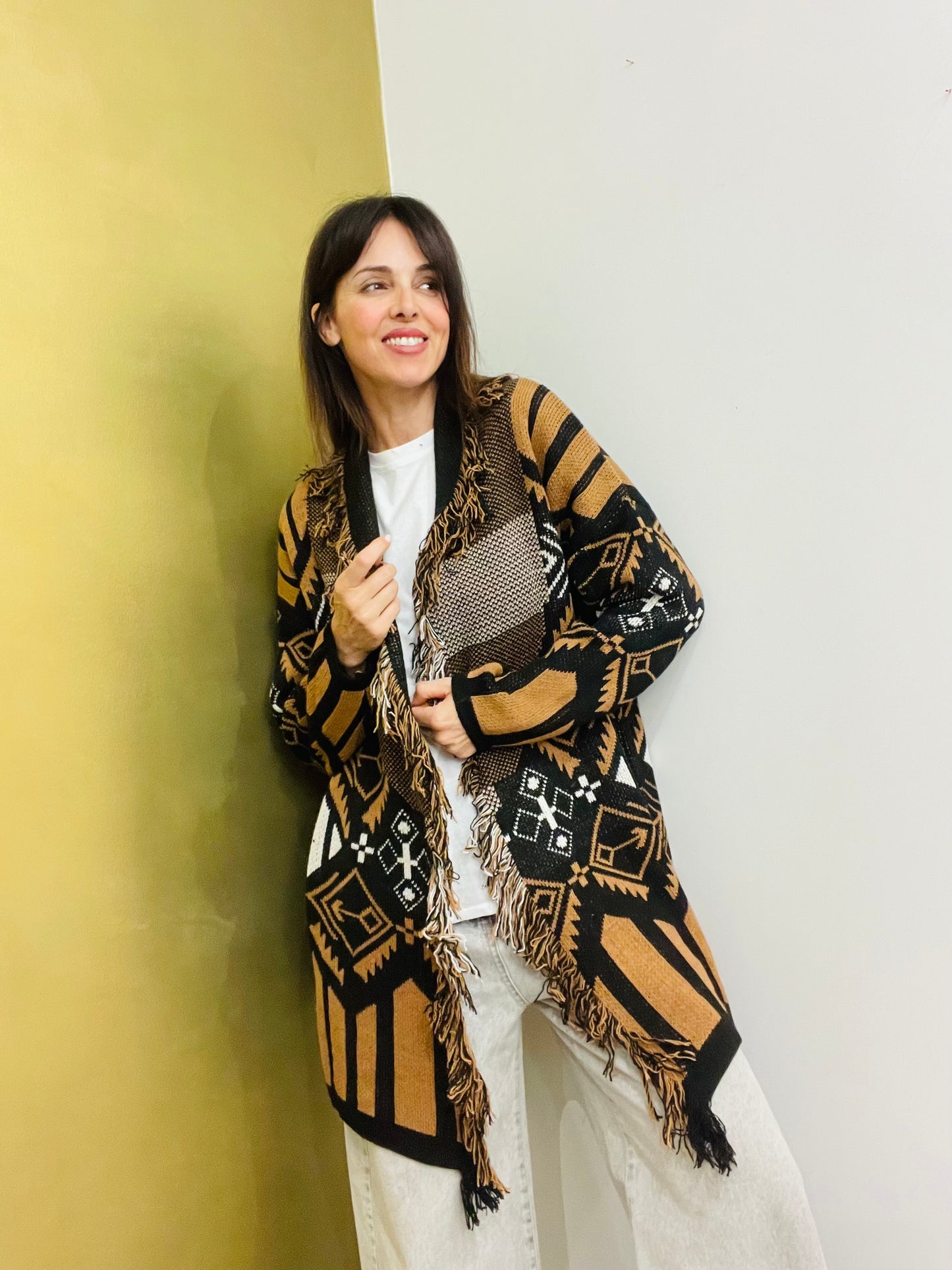 CARDIGAN LUNGO CON FRANGE