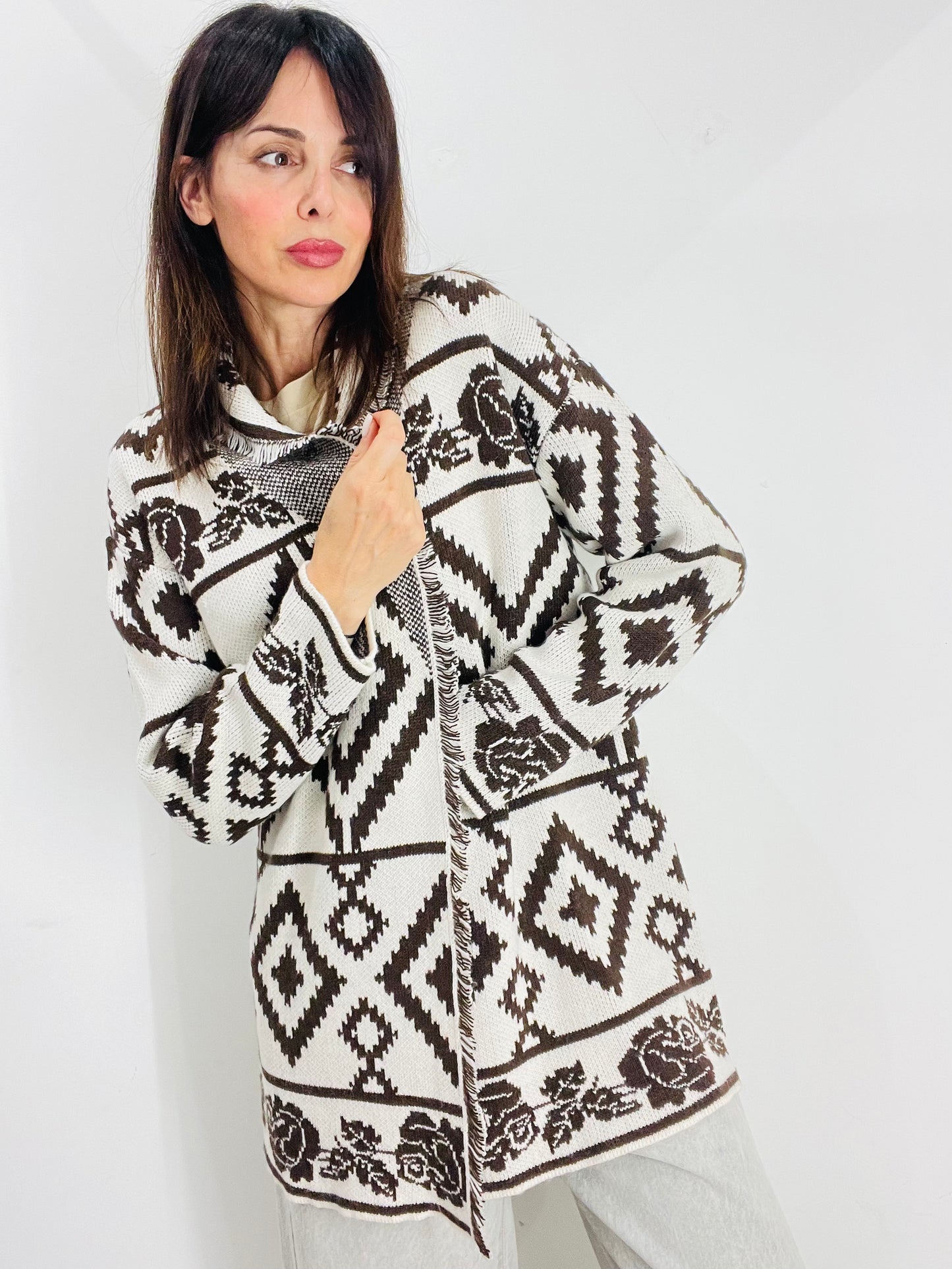 CARDIGAN LUNGO CON FRANGE