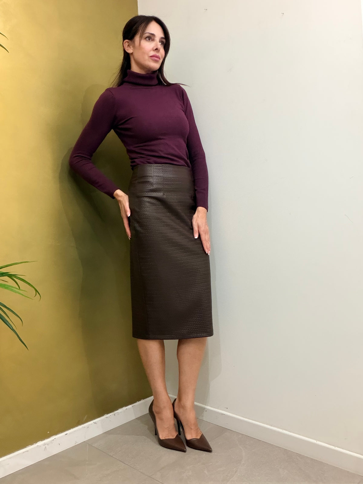GONNA MIDI IN ECO PELLE INTRECCIATA