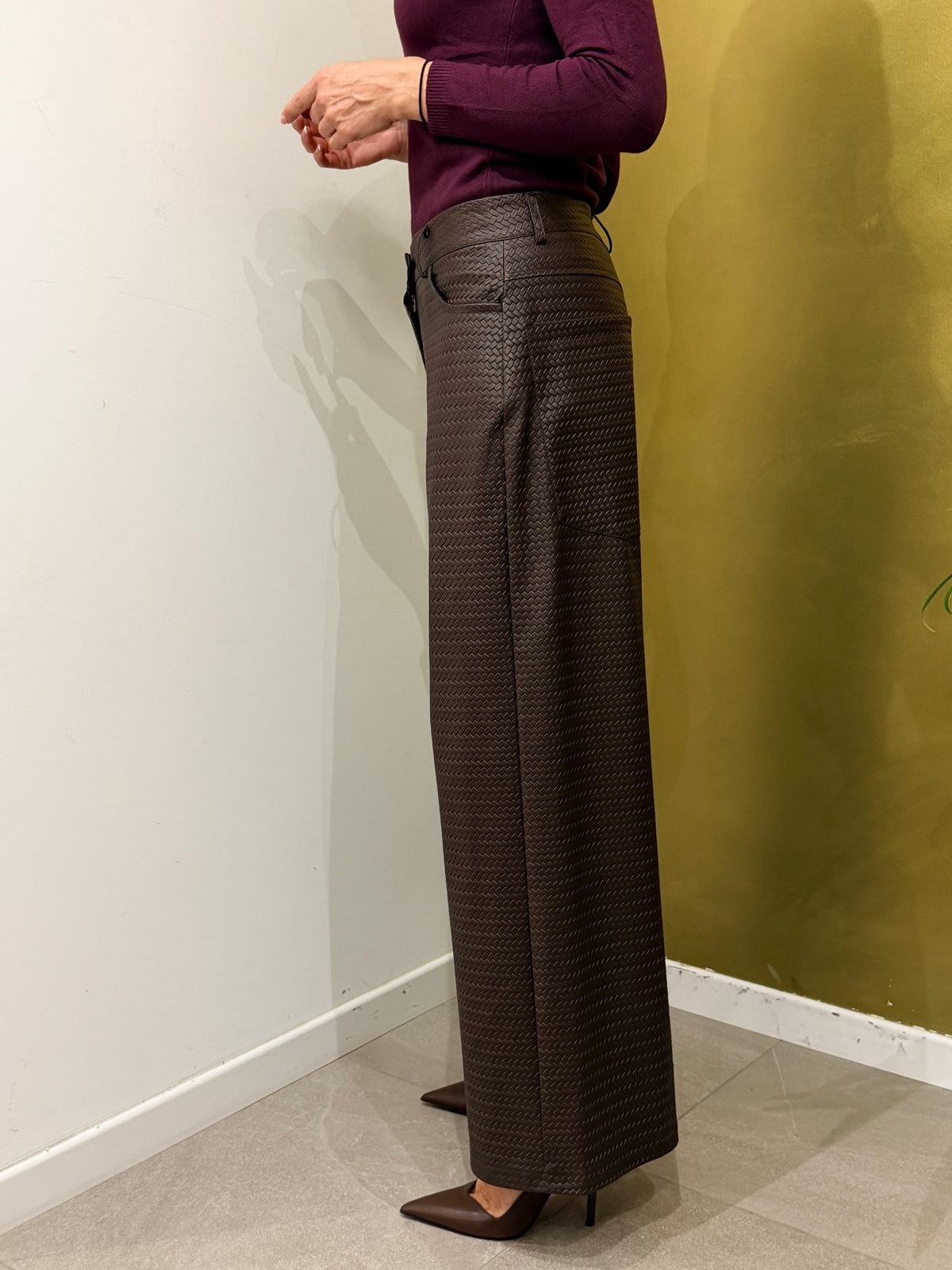 PANTALONE PALAZZO ECO PELLE INTRECCIATA