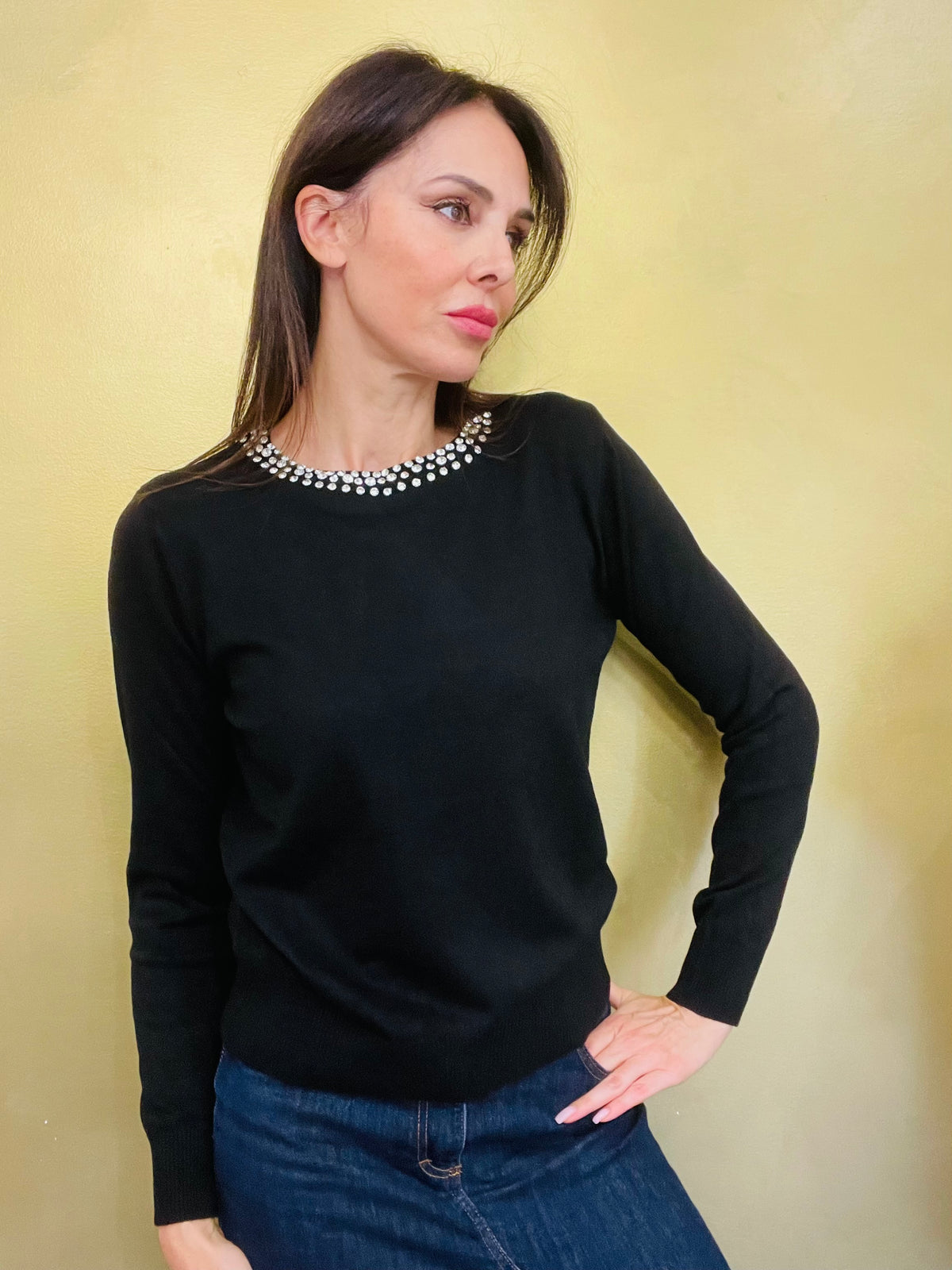 MAGLIA GIROCOLLO CON STRASS