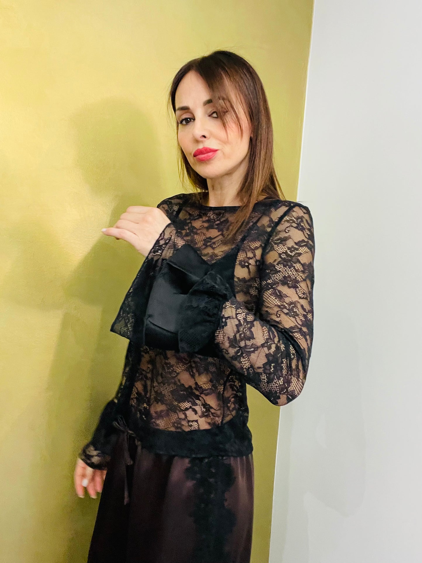 MAGLIA IN PIZZO INSERTI RASO
