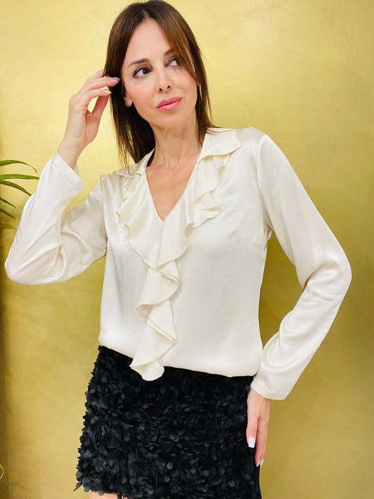 BLUSA SATIN CON ROUCHES