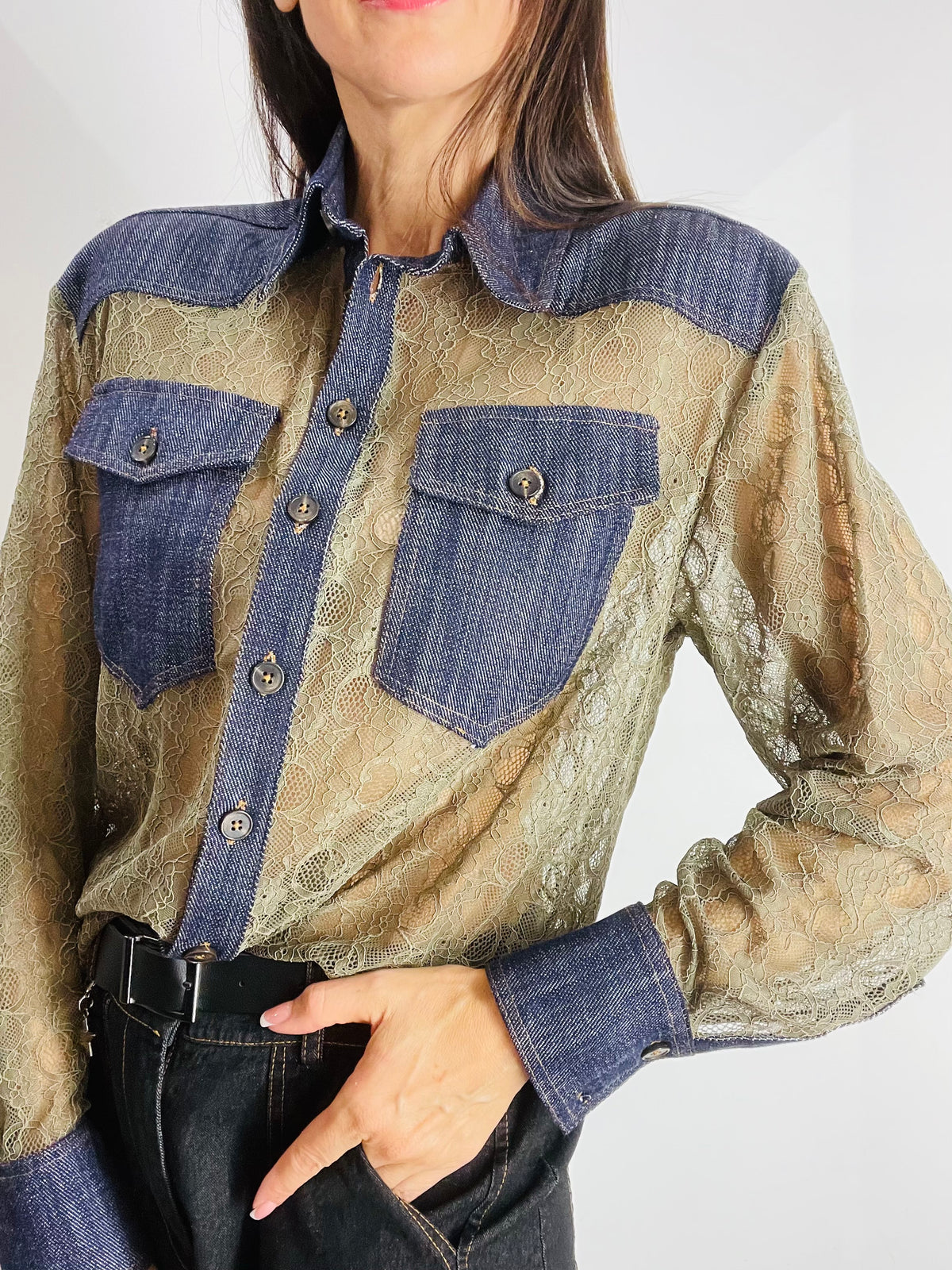 CAMICIA IN DENIM E PIZZO