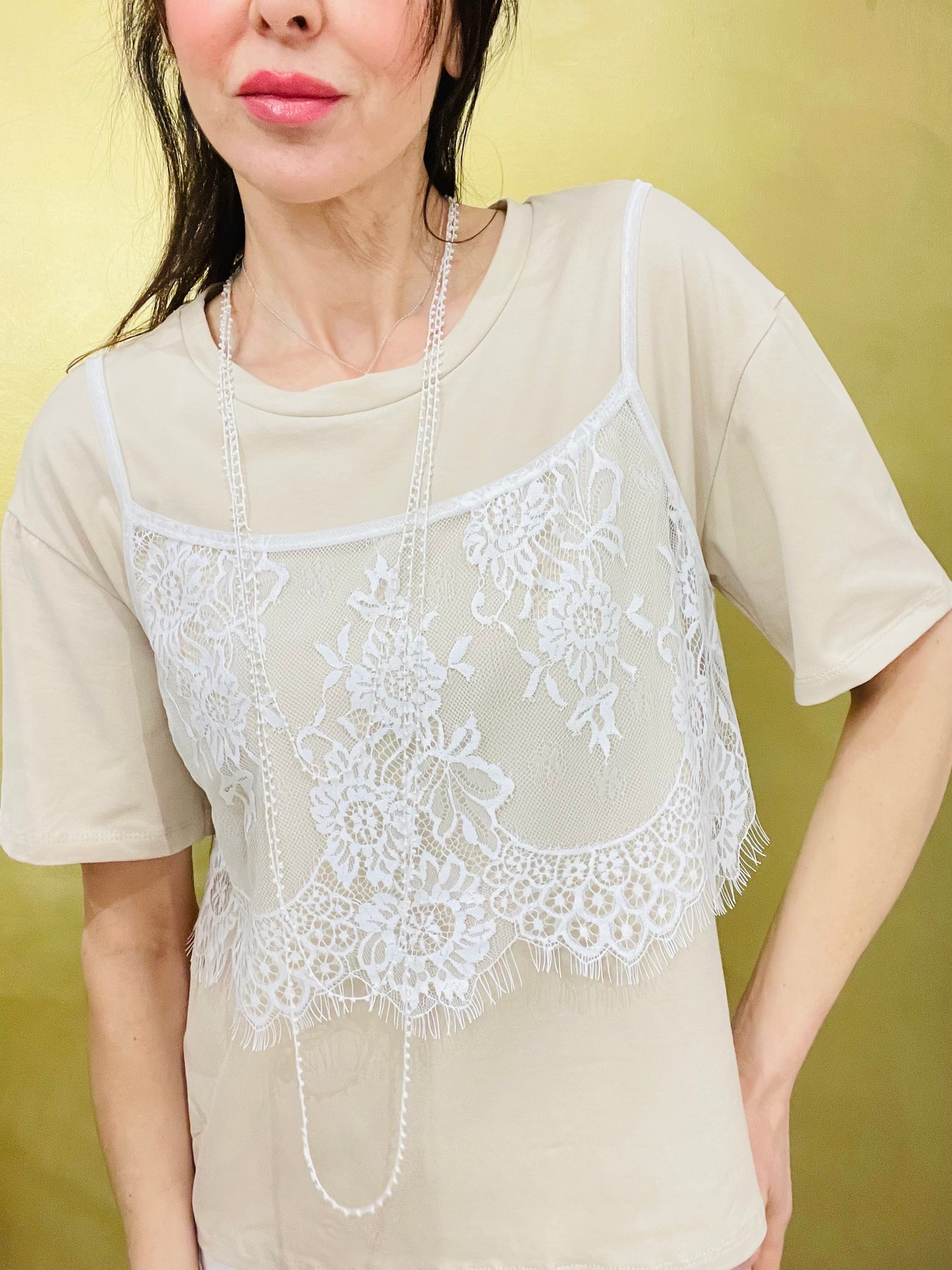 T-SHIRT CON TOP PIZZO