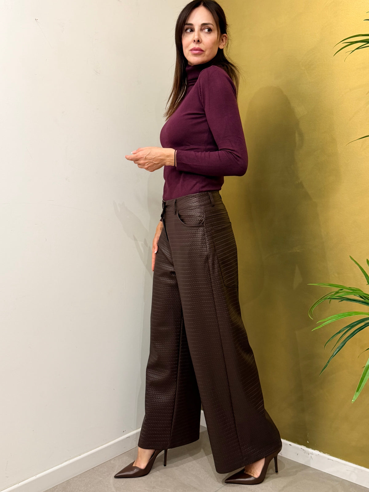 PANTALONE PALAZZO ECO PELLE INTRECCIATA
