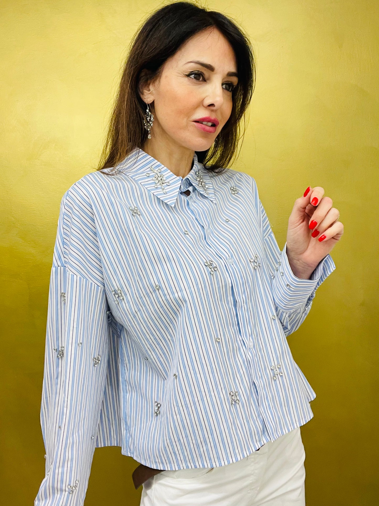 CAMICIA A RIGHE CON STRASS