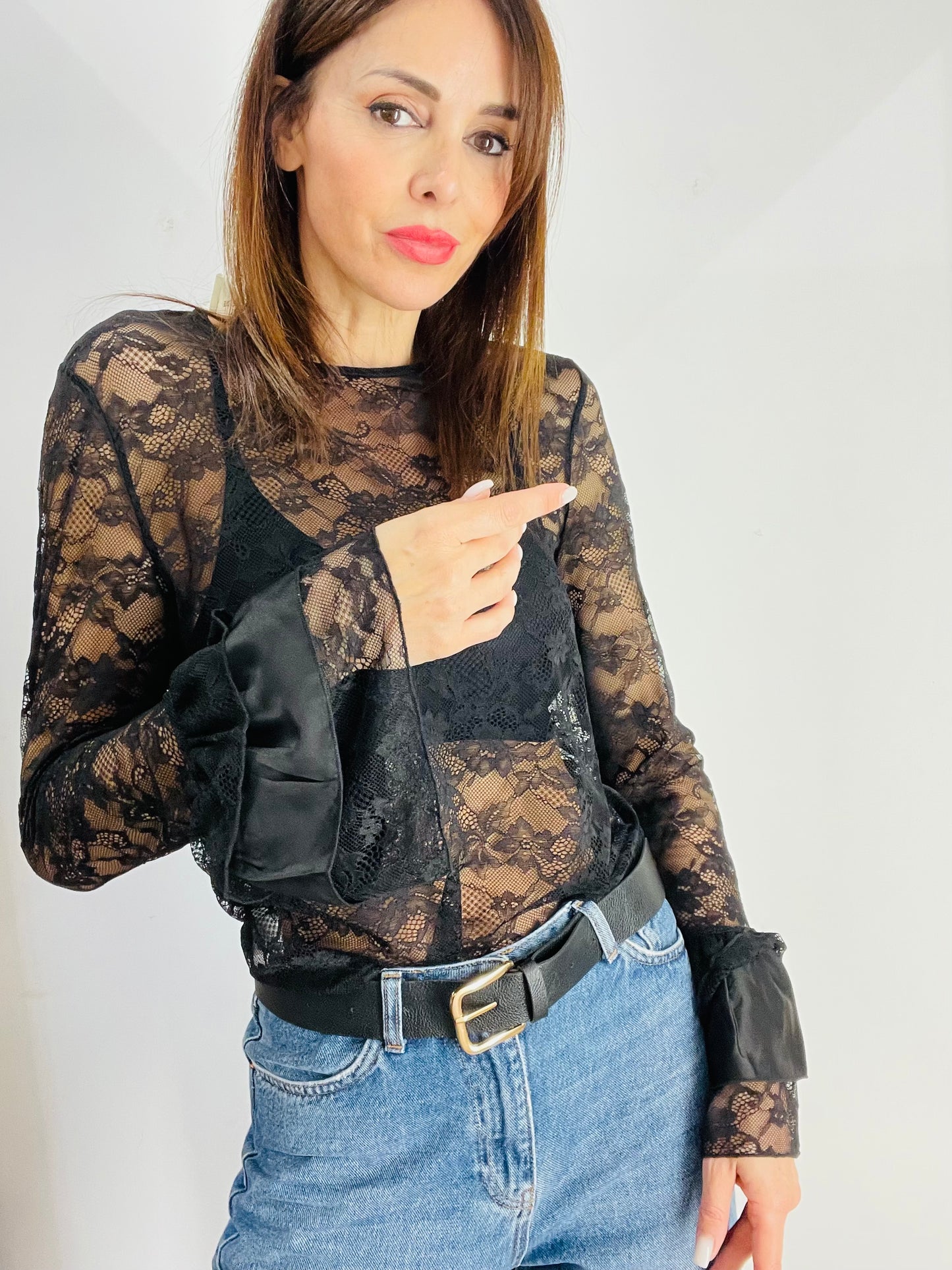 MAGLIA IN PIZZO INSERTI RASO