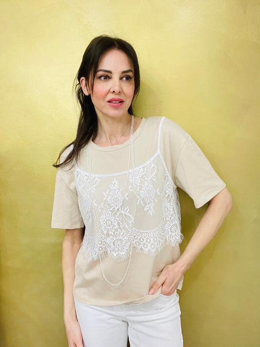 T-SHIRT CON TOP PIZZO