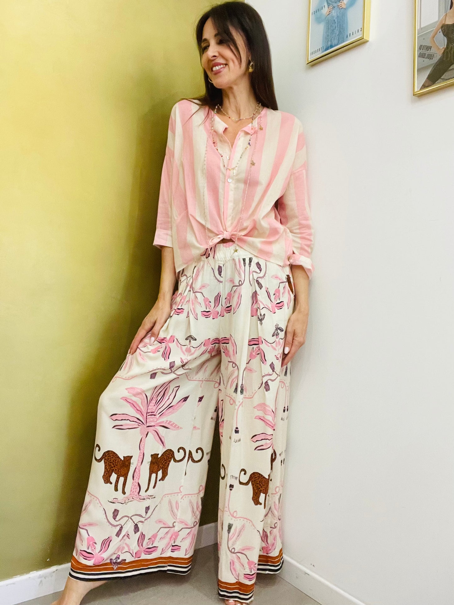PANTALONE PALAZZO LEOPARDO E PALMA