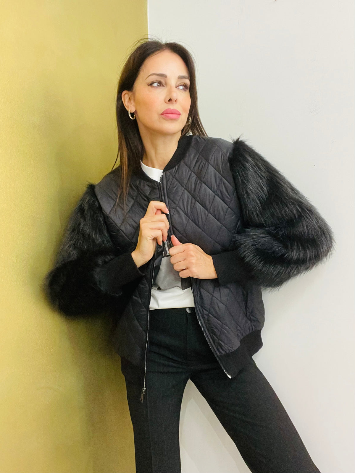 BOMBER TRAPUNTATO ECO PELLICCIA