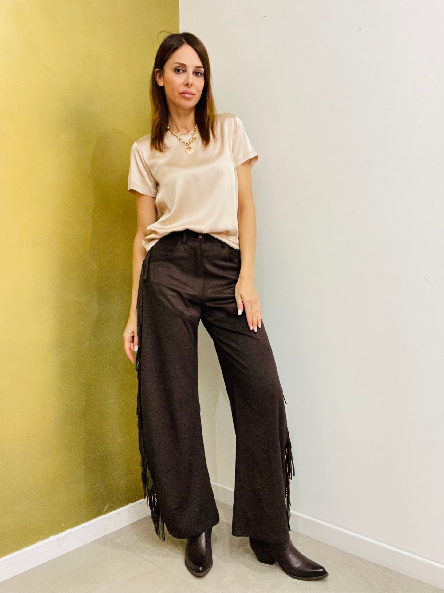 PANTALONE FRANGE SCAMOSCIATO LUMINA