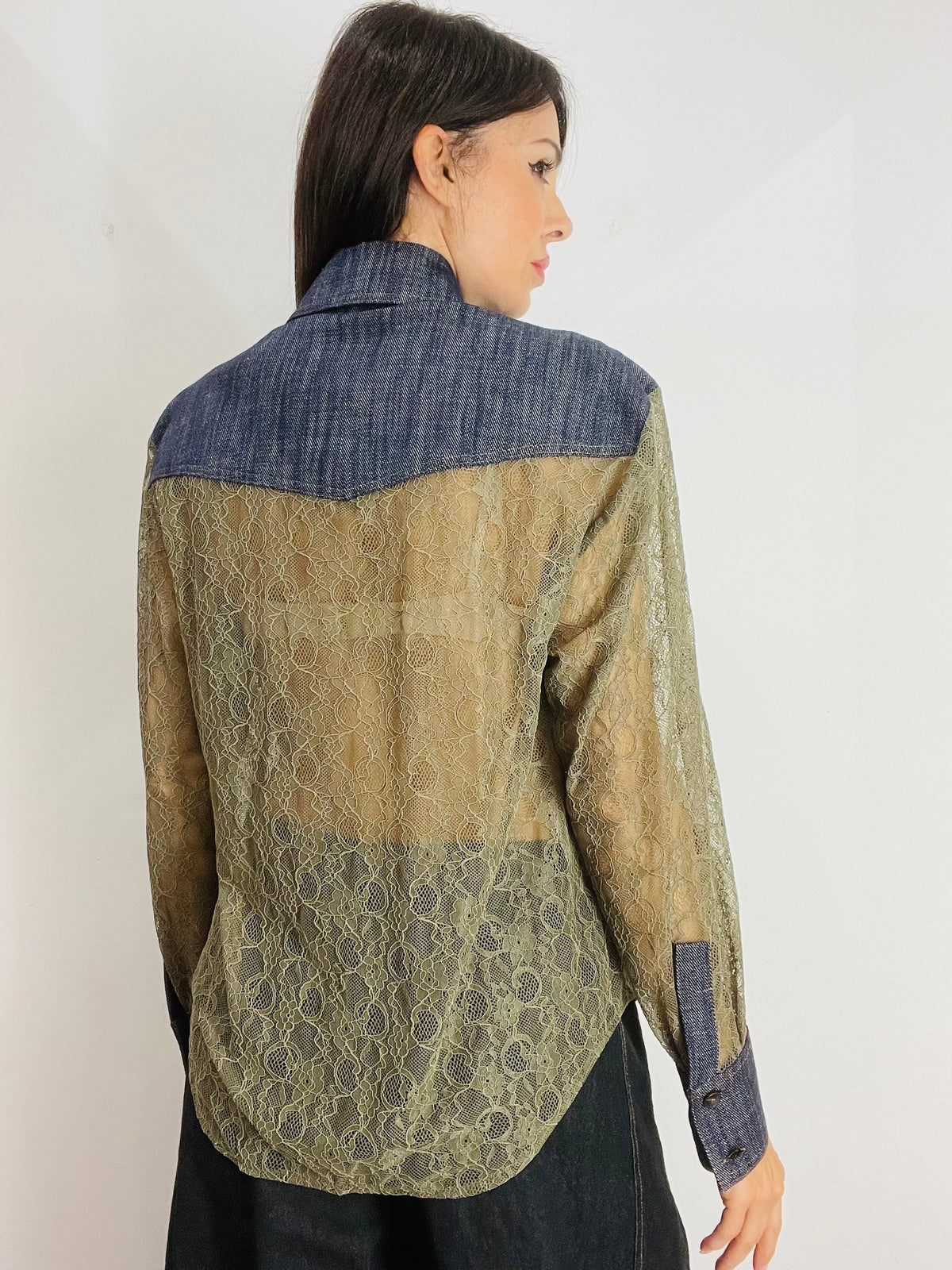 CAMICIA IN DENIM E PIZZO