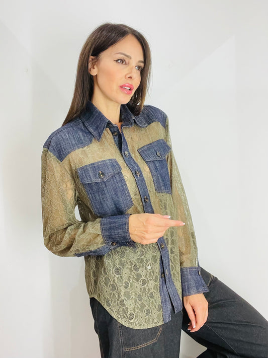 CAMICIA IN DENIM E PIZZO