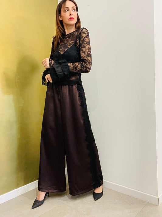 PANTALONE PALAZZO CON PIZZO